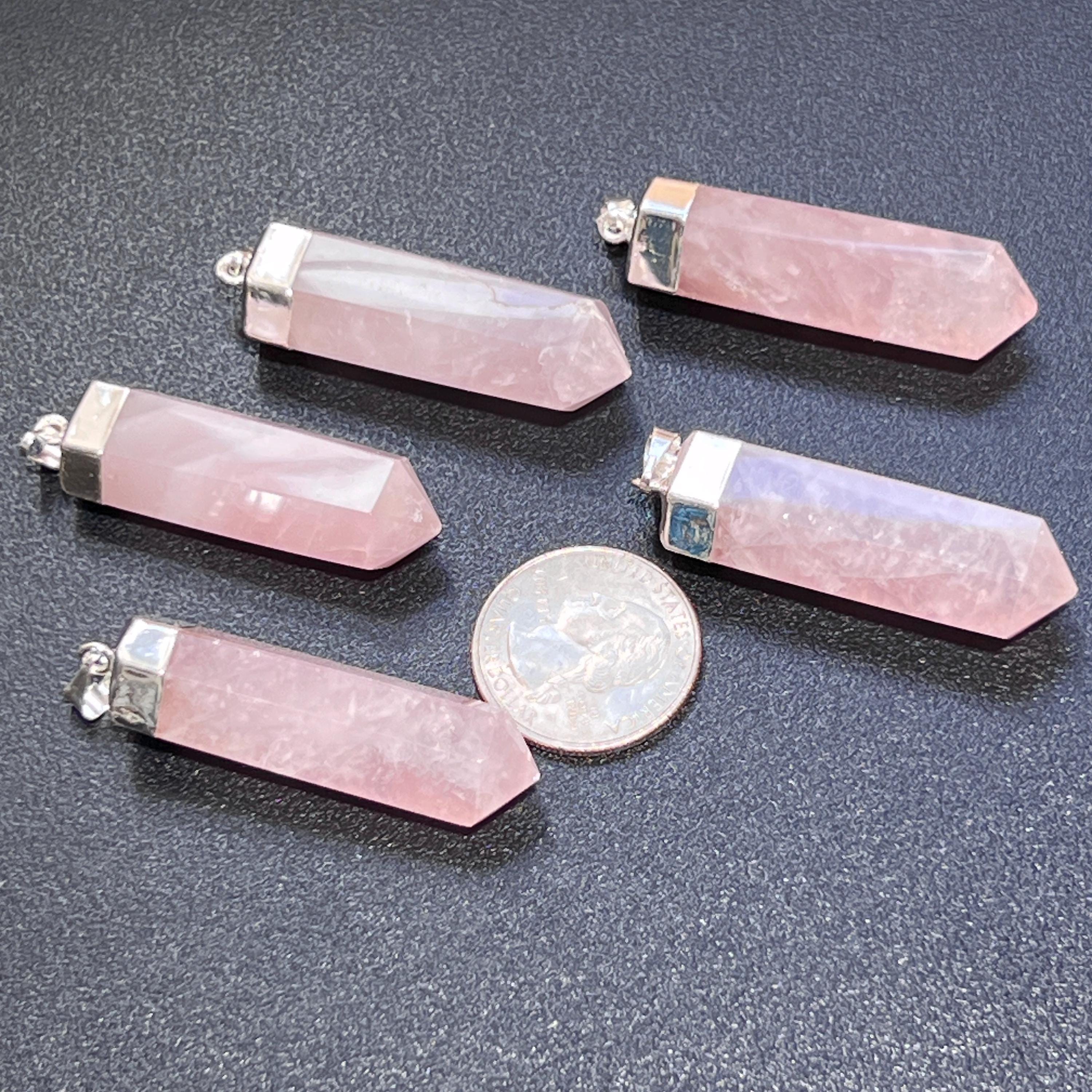 Pink Rose Quartz Crystal Point Pendant (Silver Plated)