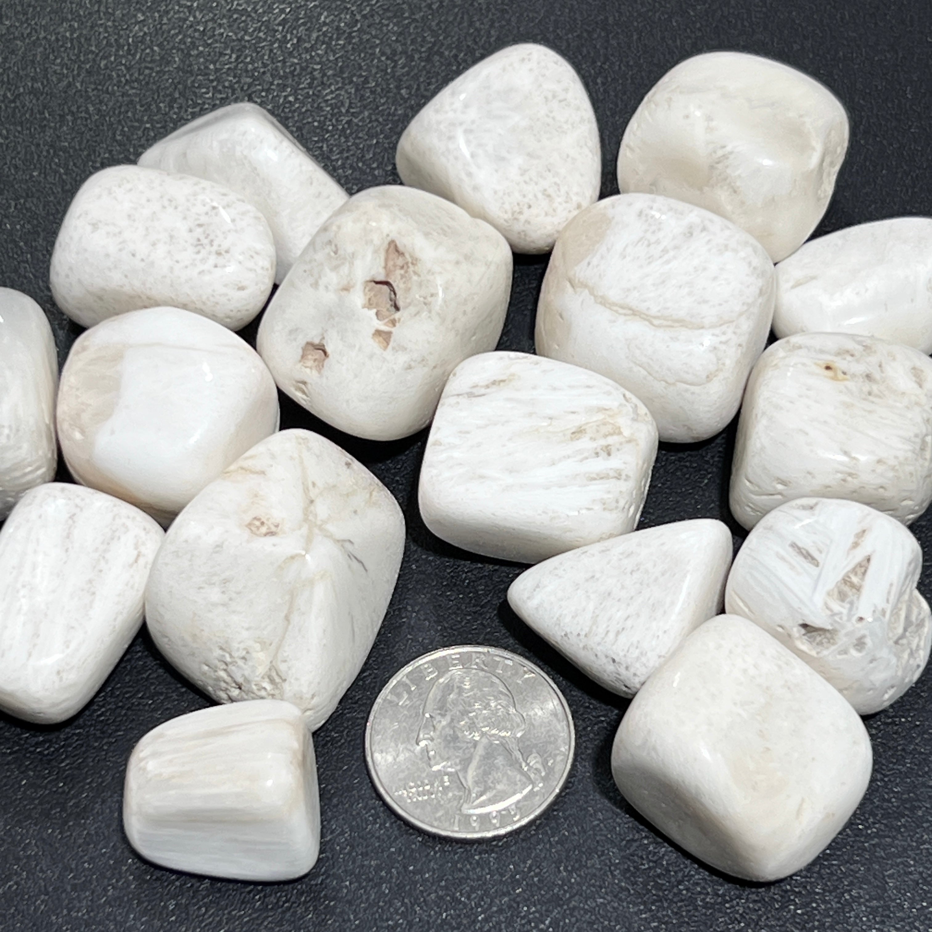 White Scolecite Zeolite Crystal Tumbled Stones