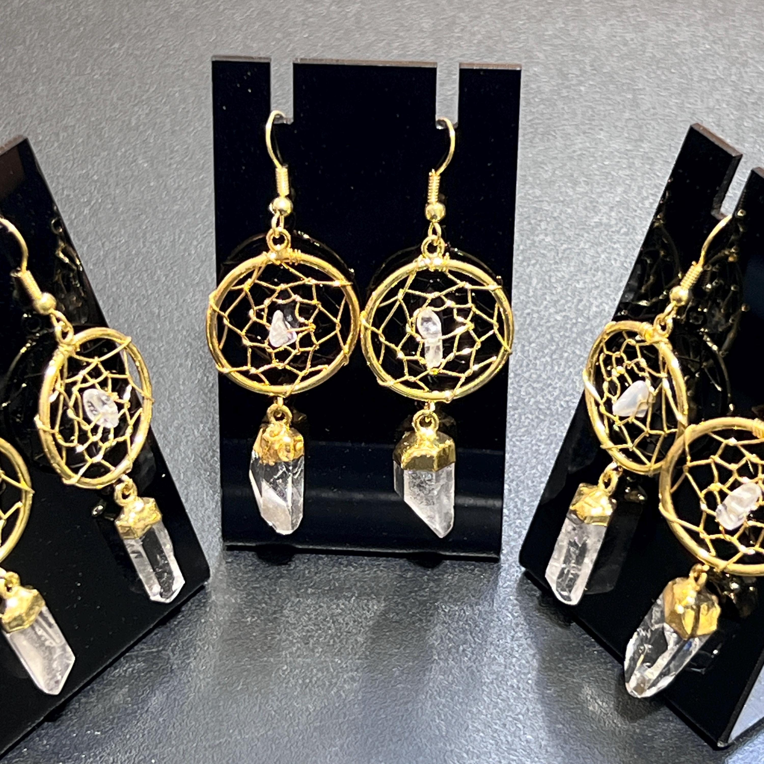 Quartz Crystal DreamCatcher Earrings Pair