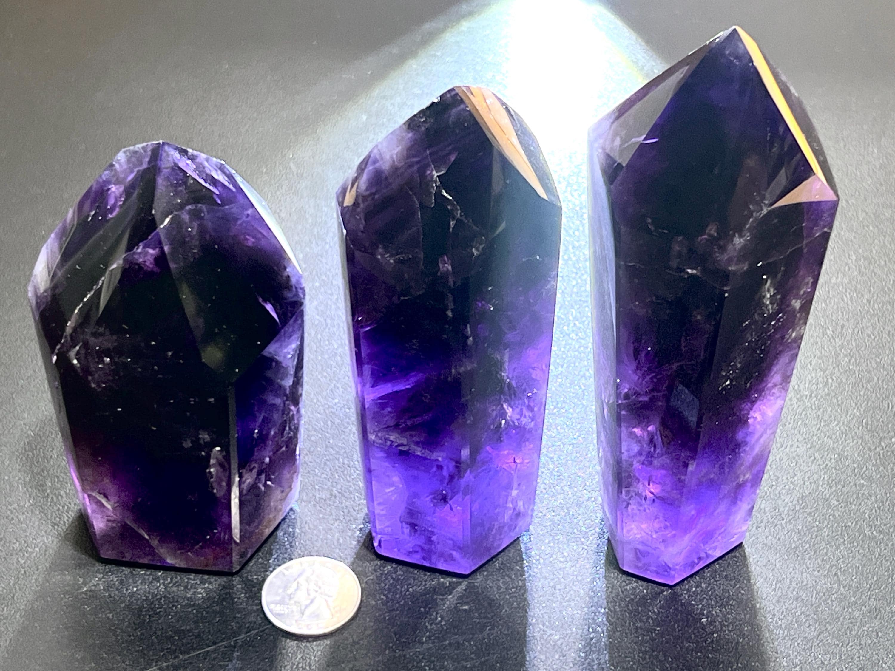 Large Extra Quality Dark Amethyst Crystal Point Standing Tower