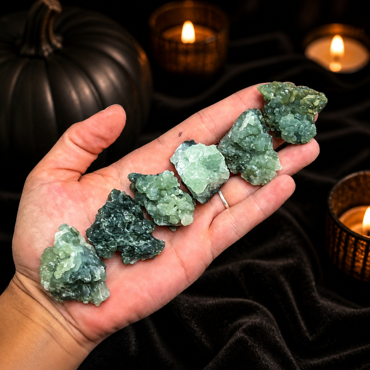 Raw Dark Green Prehnite Specimens