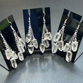 Quartz Crystal Triple Dangle Long Earrings Pair