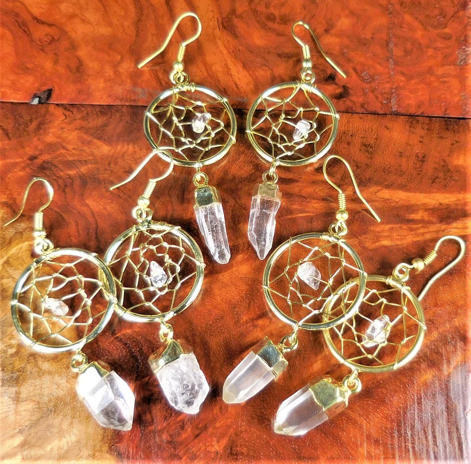 Quartz Crystal DreamCatcher Earrings Pair