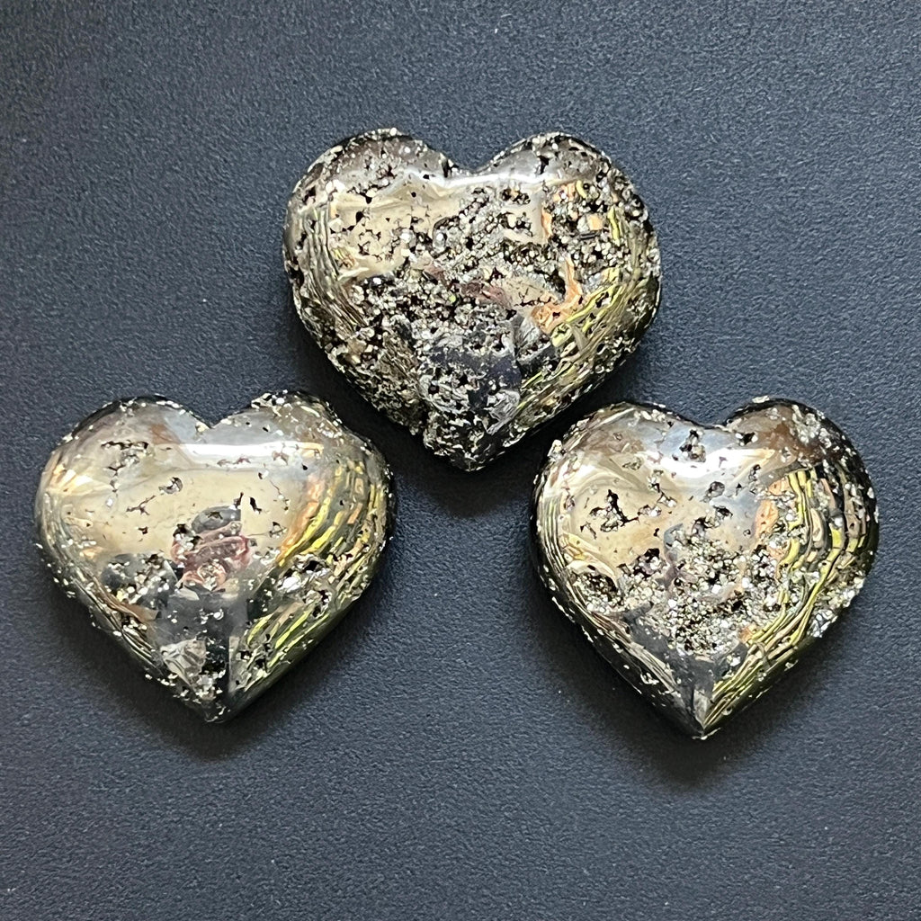 Iron Pyrite (Fools Gold) Druzy Crystal Puffy Heart Large Polished Carving
