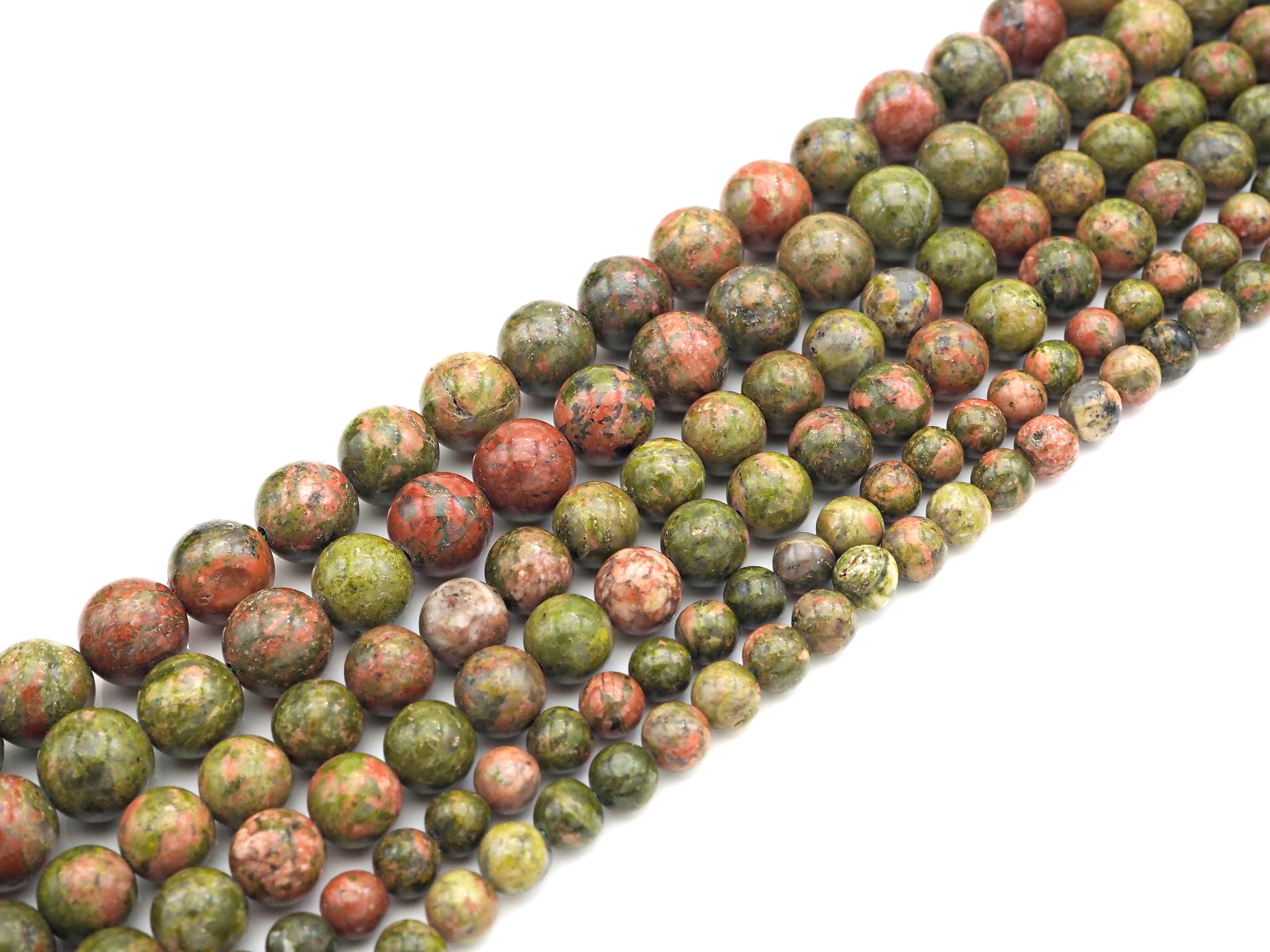 Natural Quality Unakite Round Smooth Beads, 6mm/8mm/10mm Genuine Unakite, Red Green Beads, 15.5'' Full Strand, Sku#U1068