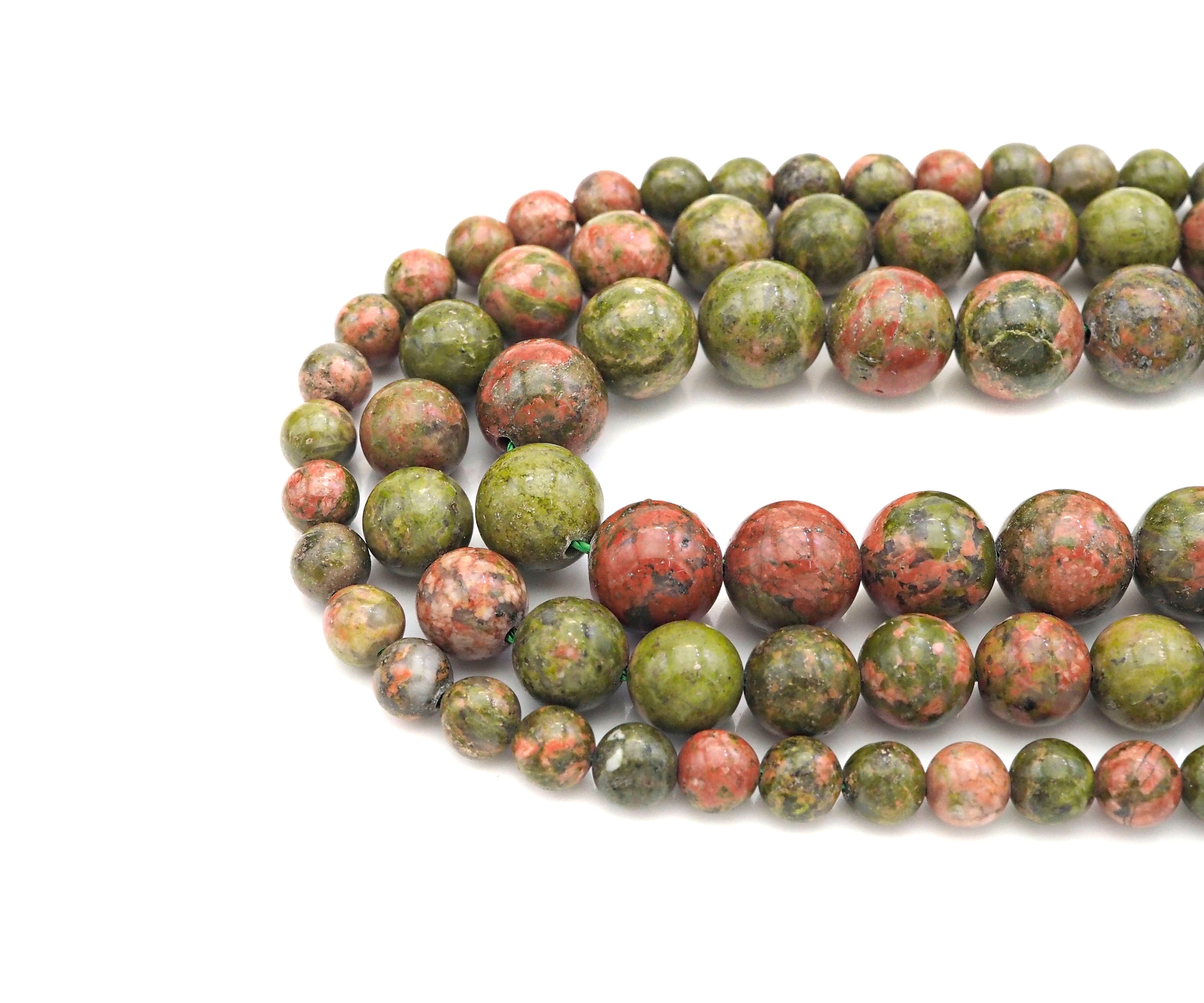 Natural Quality Unakite Round Smooth Beads, 6mm/8mm/10mm Genuine Unakite, Red Green Beads, 15.5'' Full Strand, Sku#U1068