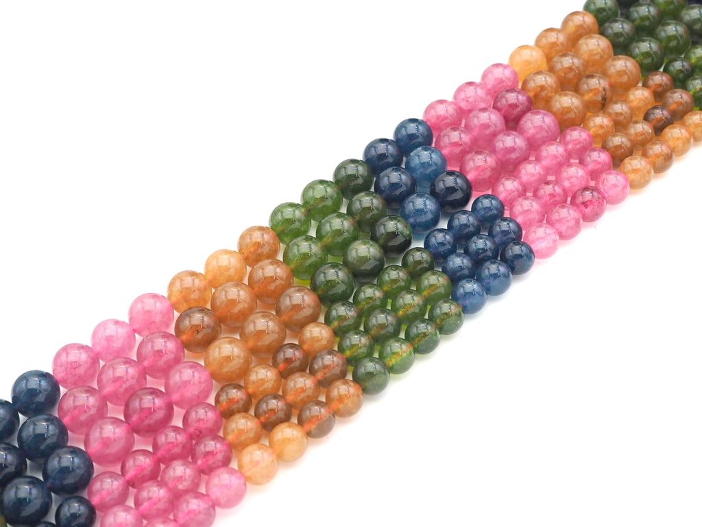 Natural Watermelon Quartz Round Smooth Beads, 8mm/10mm Blue/Green/Pink/Orange Mixed Color Quartz Beads, 15.5'' Full Strand, Sku#U1169