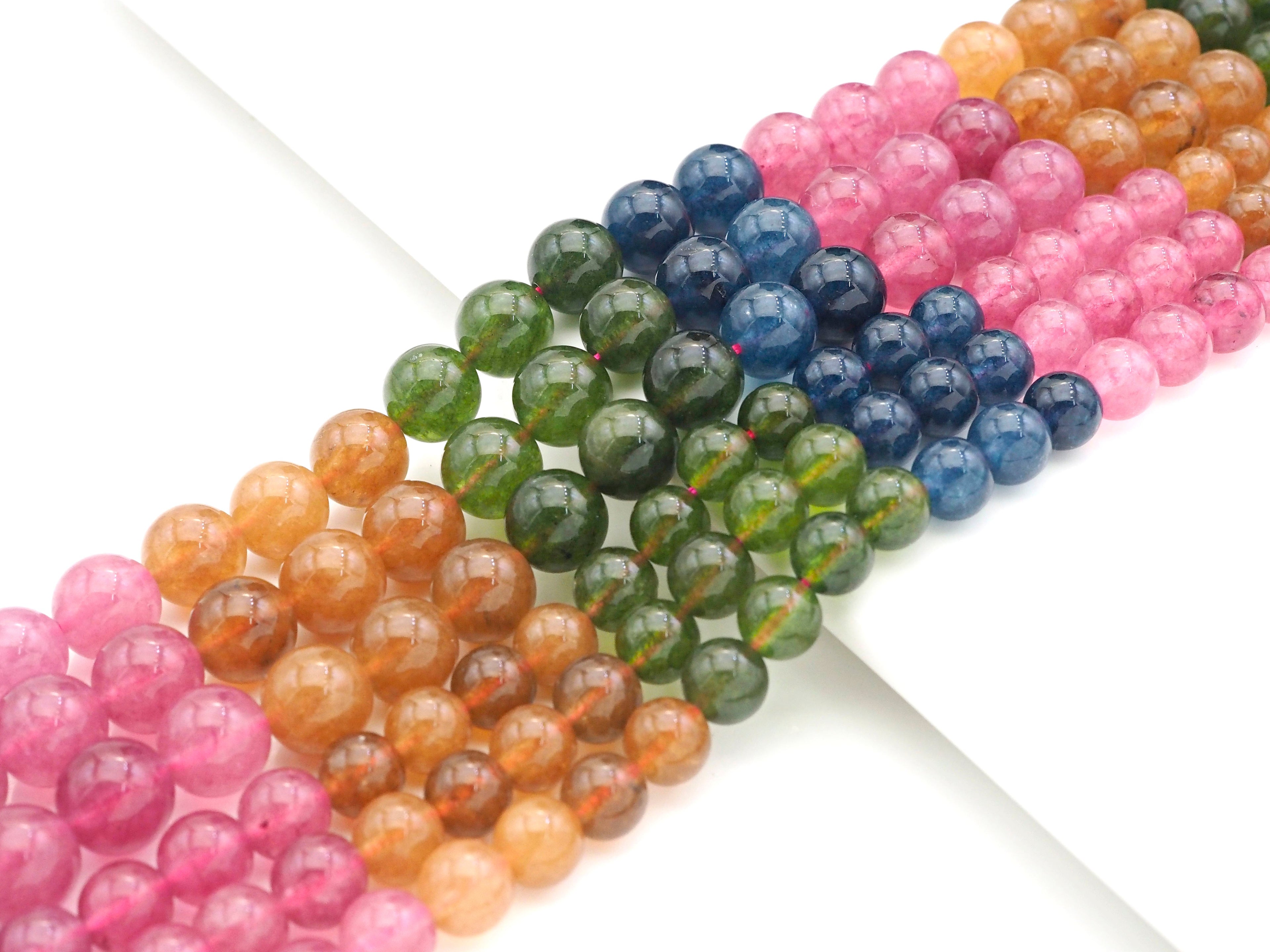 Natural Watermelon Quartz Round Smooth Beads, 8mm/10mm Blue/Green/Pink/Orange Mixed Color Quartz Beads, 15.5'' Full Strand, Sku#U1169