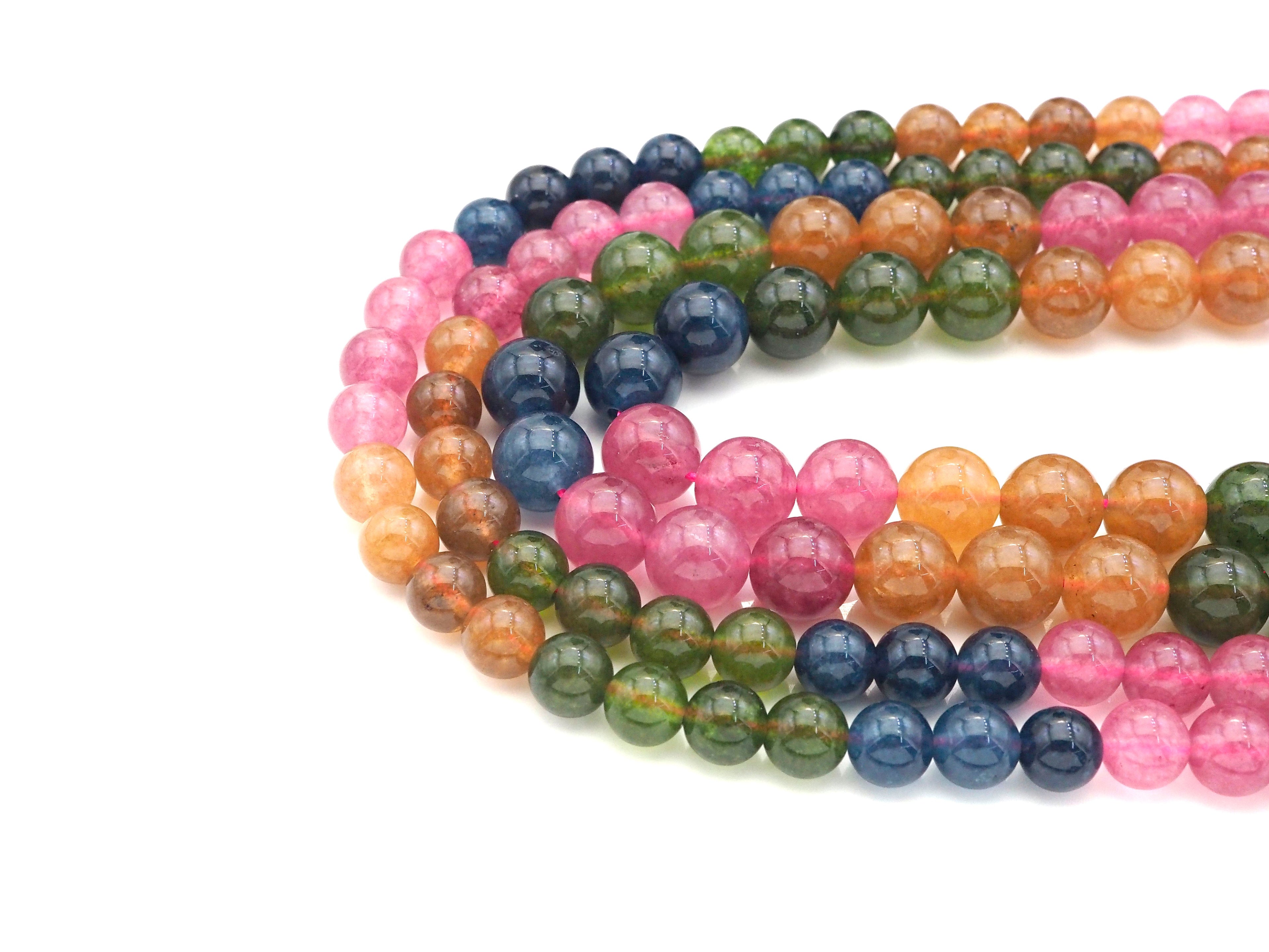 Natural Watermelon Quartz Round Smooth Beads, 8mm/10mm Blue/Green/Pink/Orange Mixed Color Quartz Beads, 15.5'' Full Strand, Sku#U1169