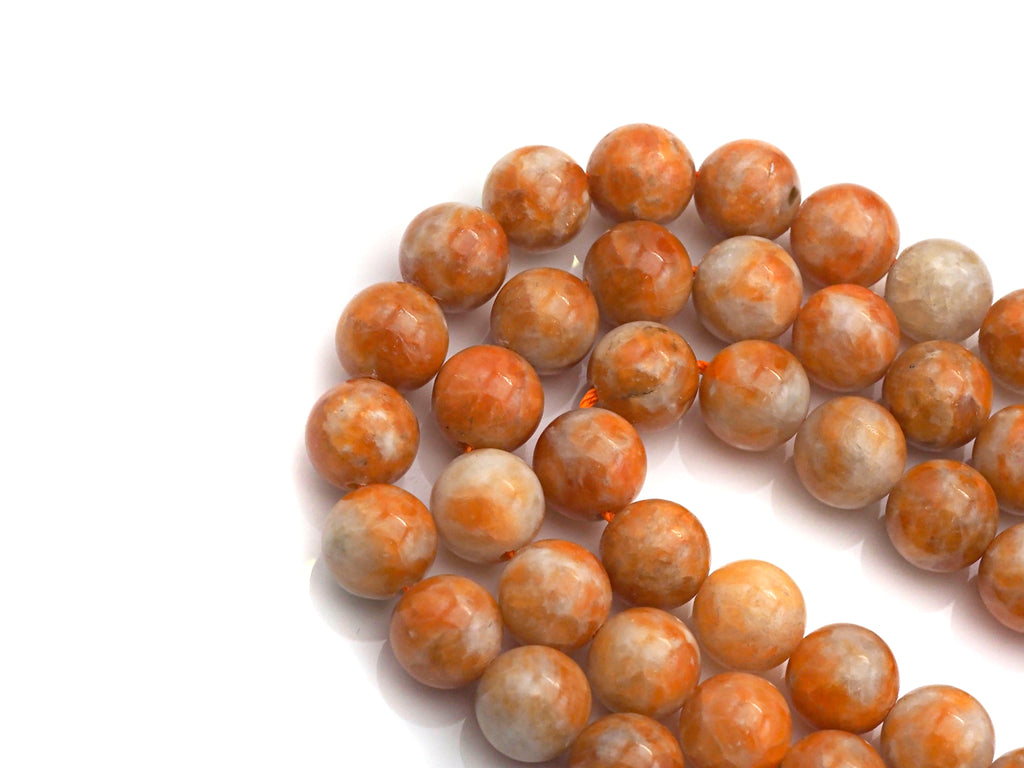 Natural Orange Calcite, 10mm Round Smooth, Natural Calcite Beads, 15.5" Full Strand, Sku#U616