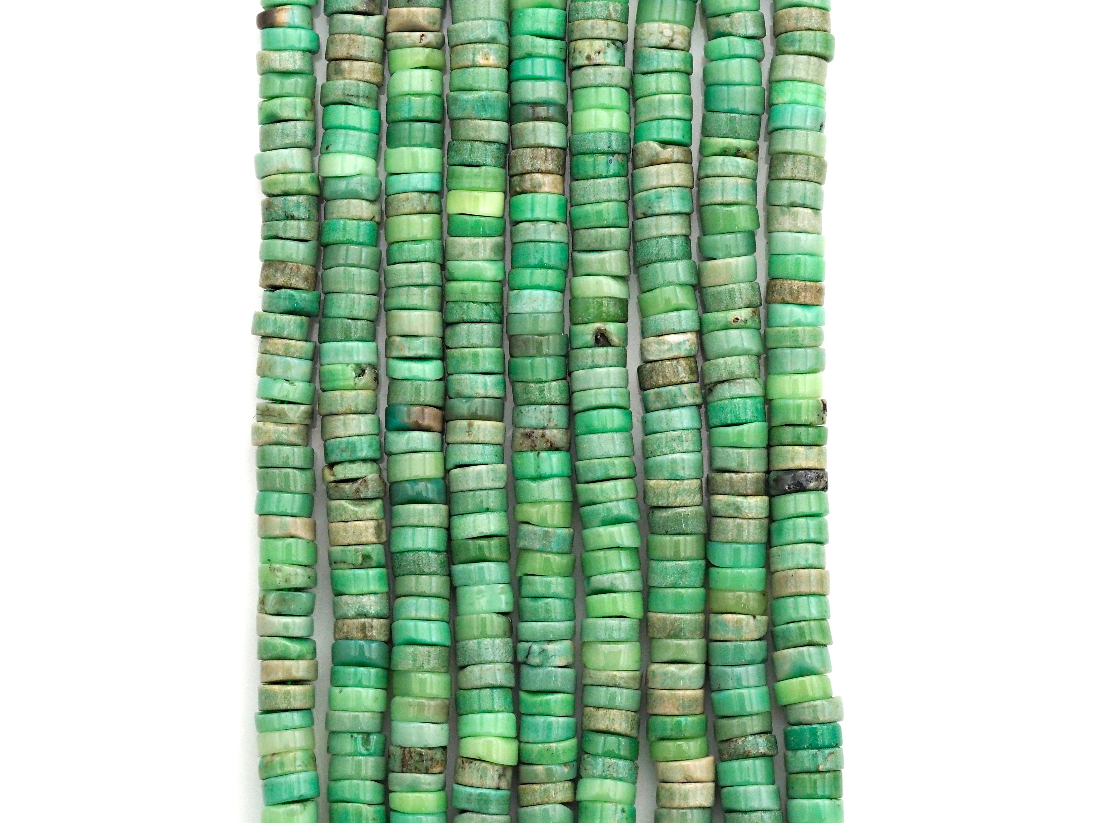 Natural Green Opal Heshi Gemstone Beads, Beads size 4x1.5mm, Green Opal Beads, 15.5" Full Strands, sku#U621