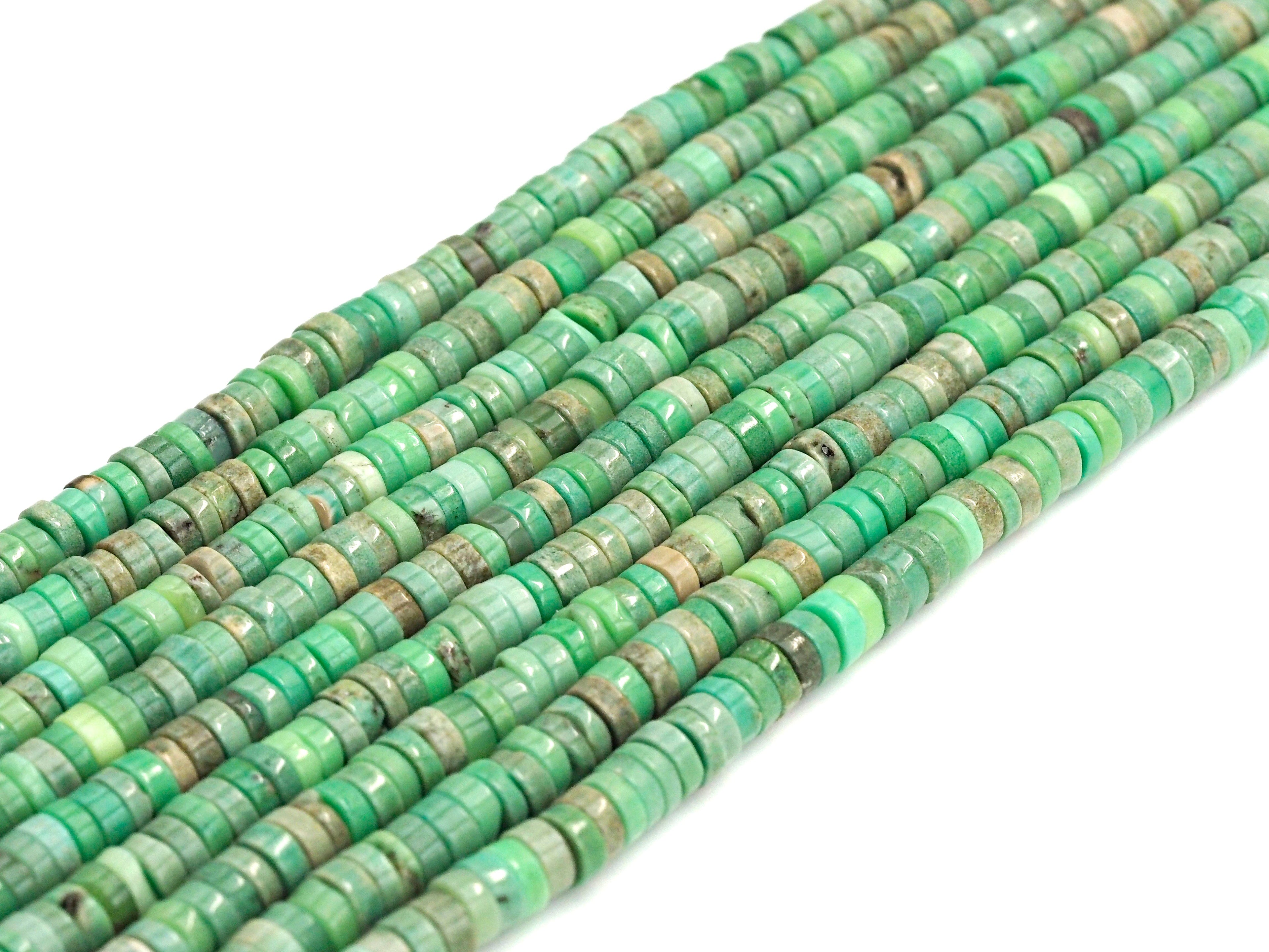 Natural Green Opal Heshi Gemstone Beads, Beads size 4x1.5mm, Green Opal Beads, 15.5" Full Strands, sku#U621