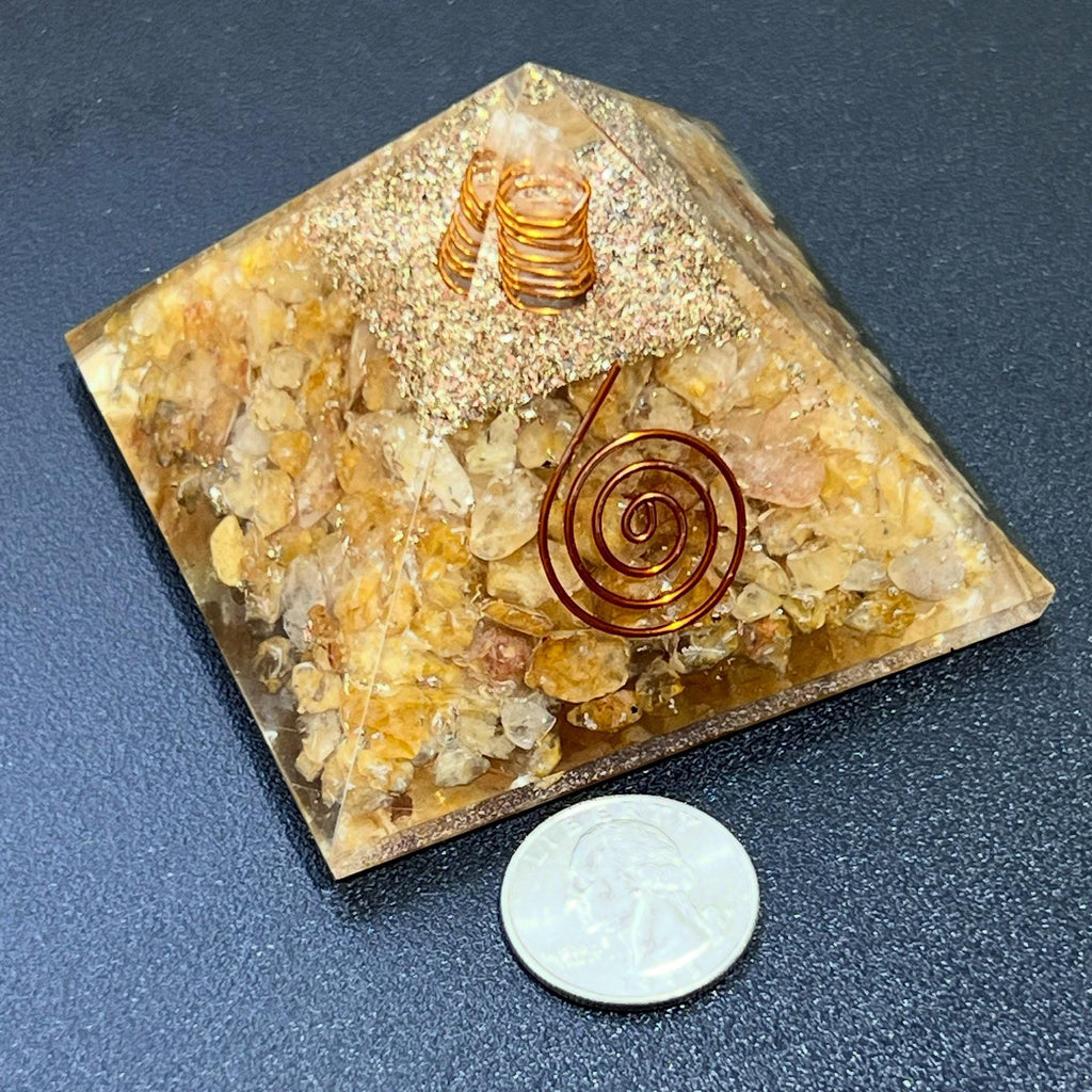 Golden Yellow Quartz Crystal Resin Pyramid