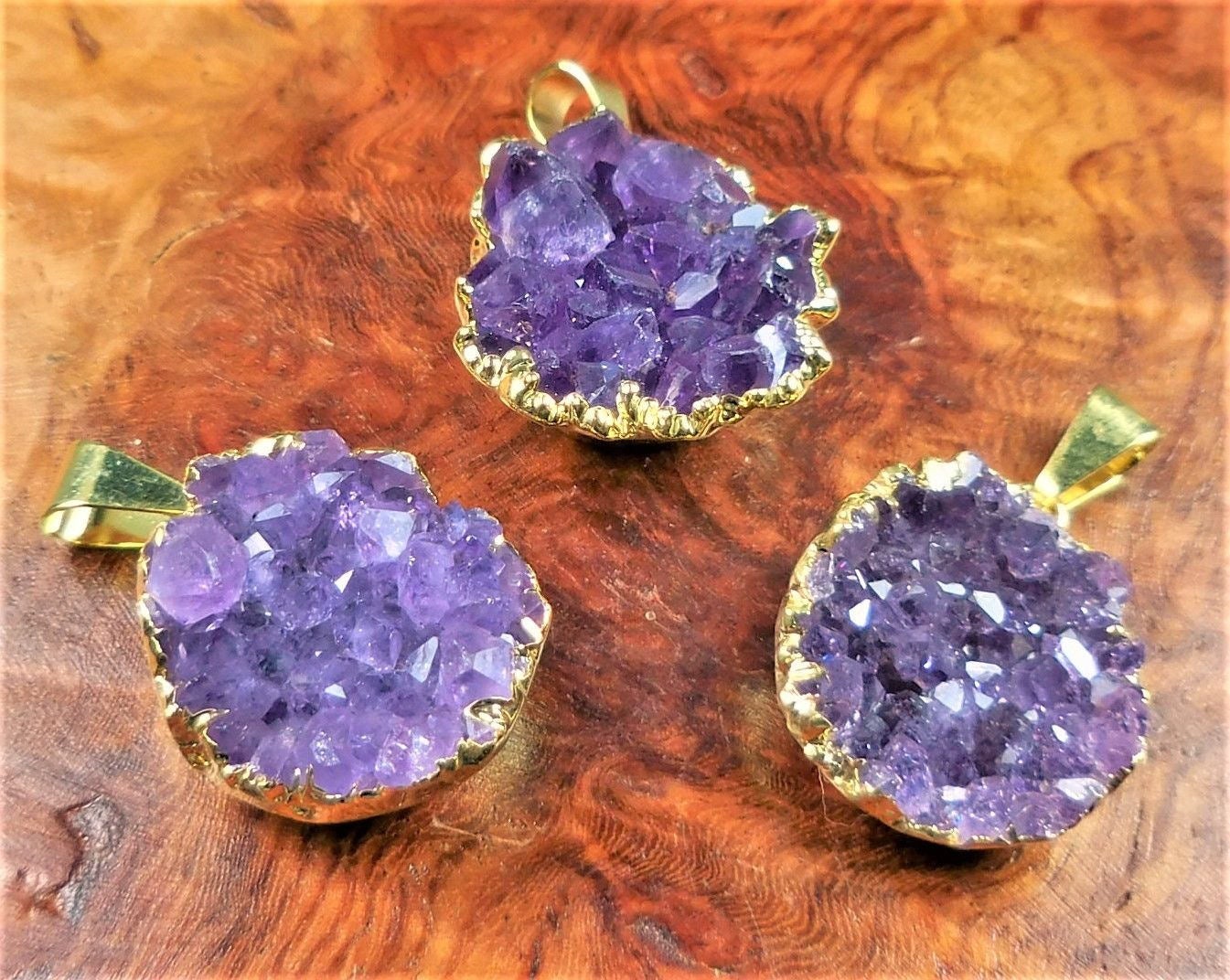 Druzy Amethyst Crystal Cluster Necklace Pendant