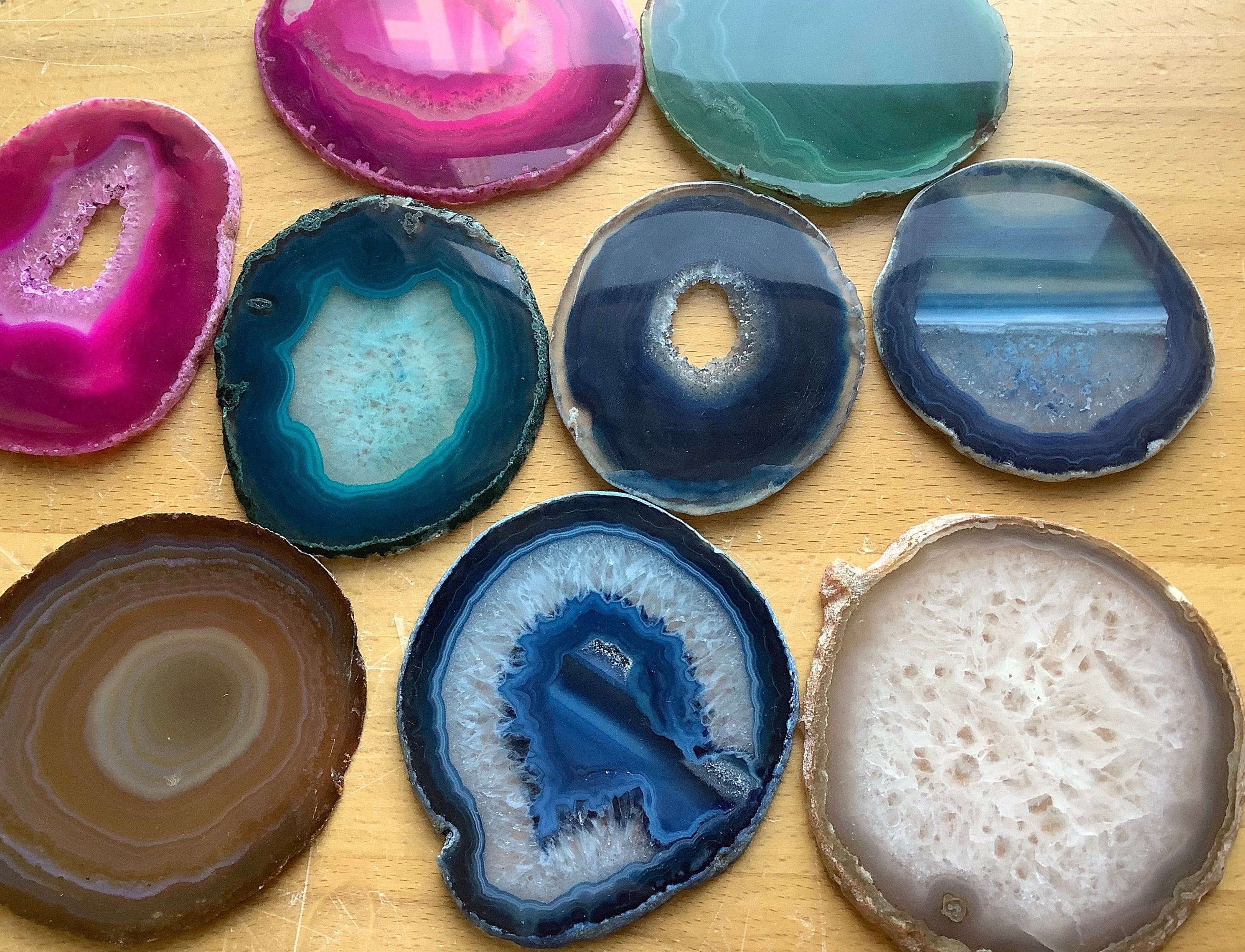 Round Natural Crystal Polished Sliced Agate Slab (4.5 - 5 Inches)