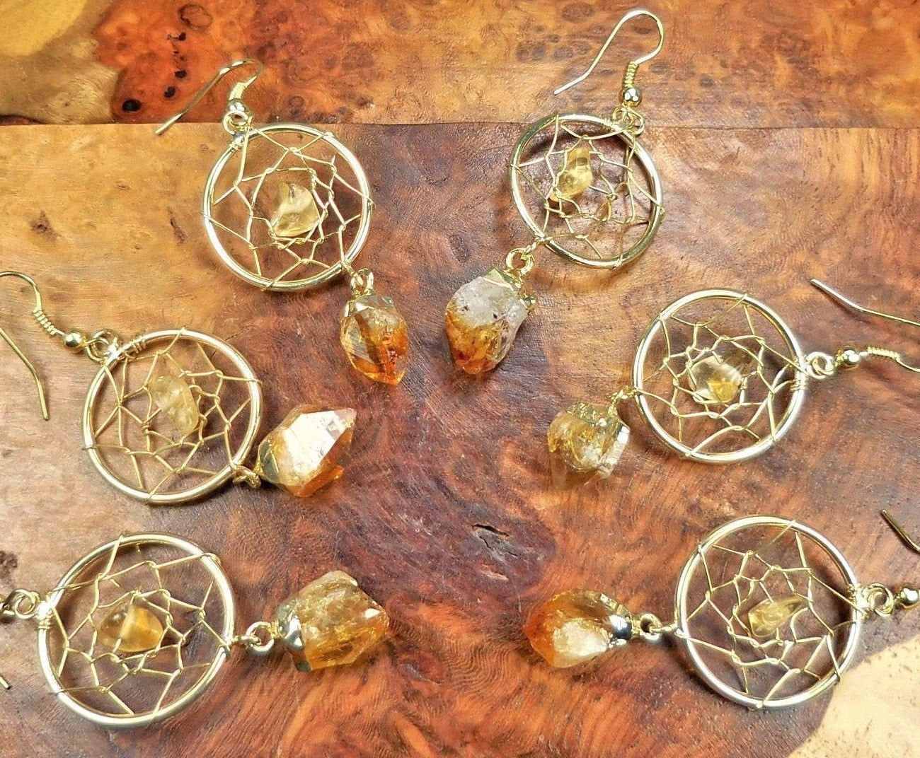 Citrine Crystal DreamCatcher Earrings Pair