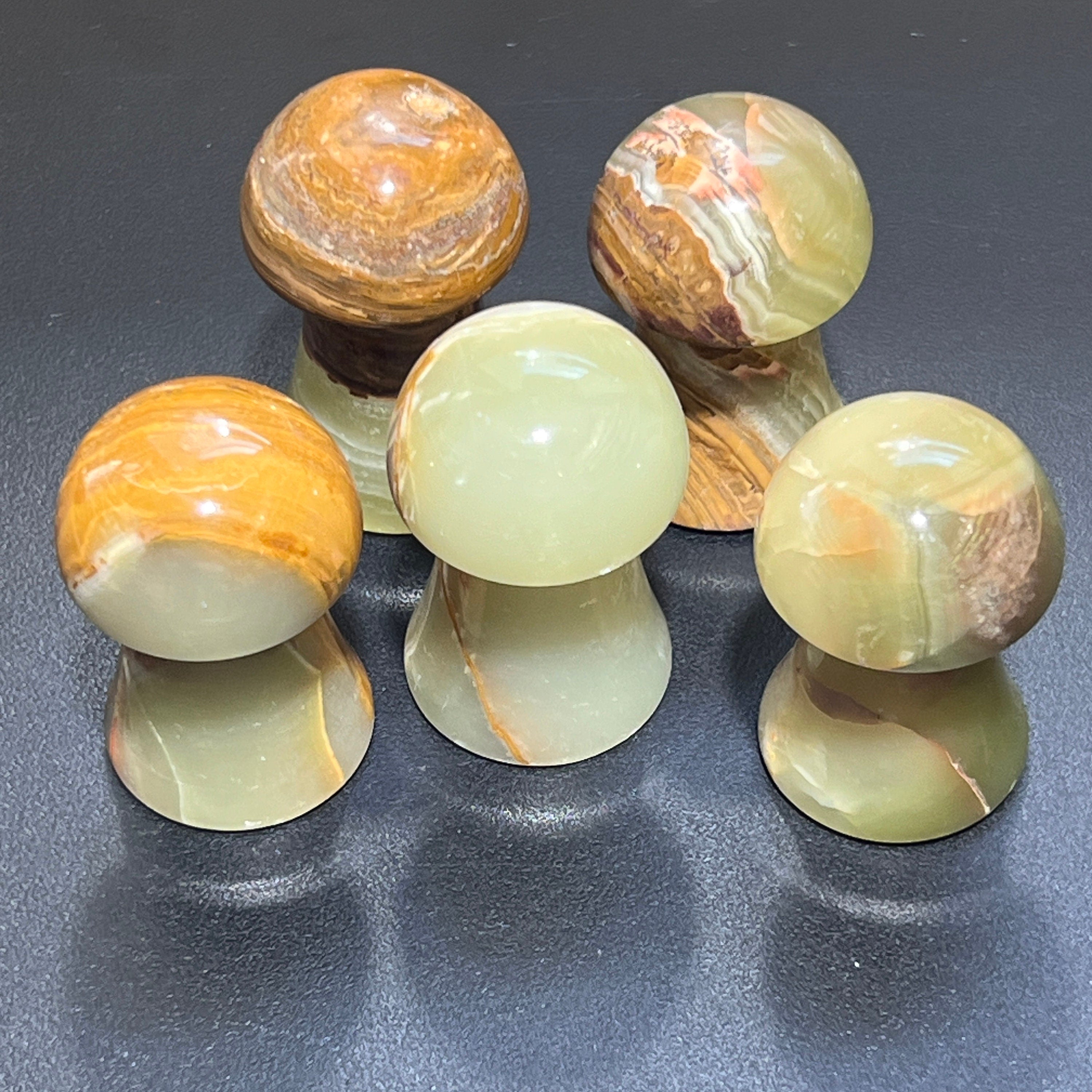 Green Banded Onyx Mushroon Crystal Carving