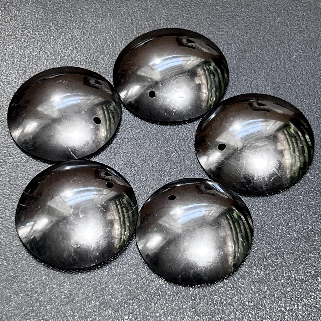 Black Shungite Circle Puffy Dome Drilled Beads Pendant