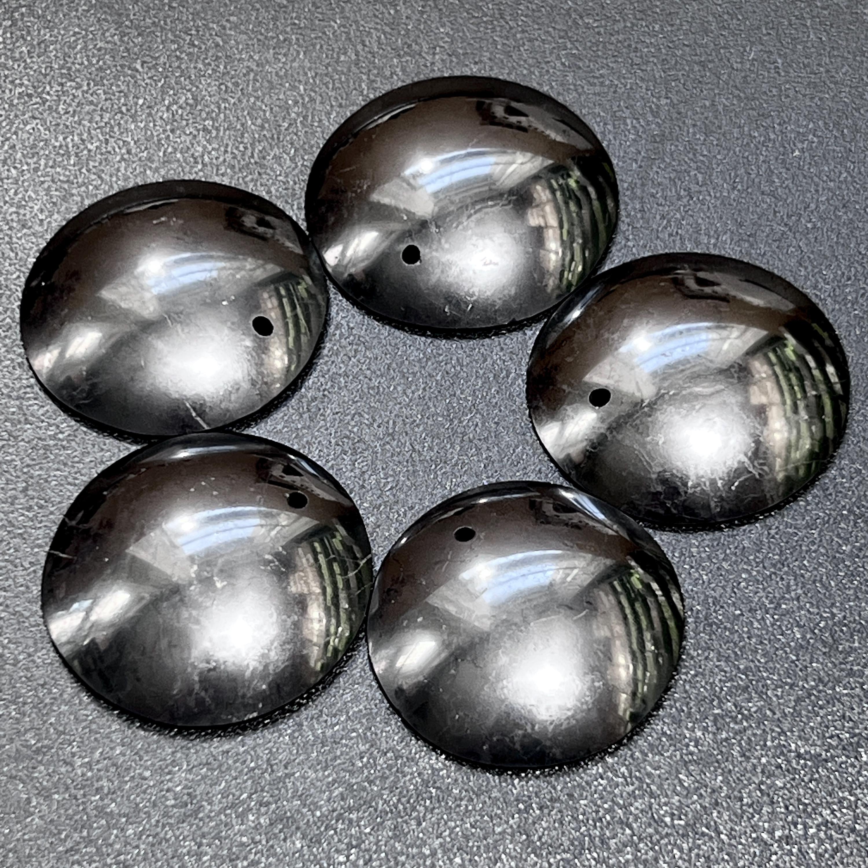 Black Shungite Circle Puffy Dome Drilled Beads Pendant