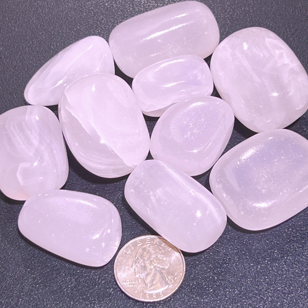 Pink Mangano Calcite Tumbled Stones (UV Reactive, Extra Quality)