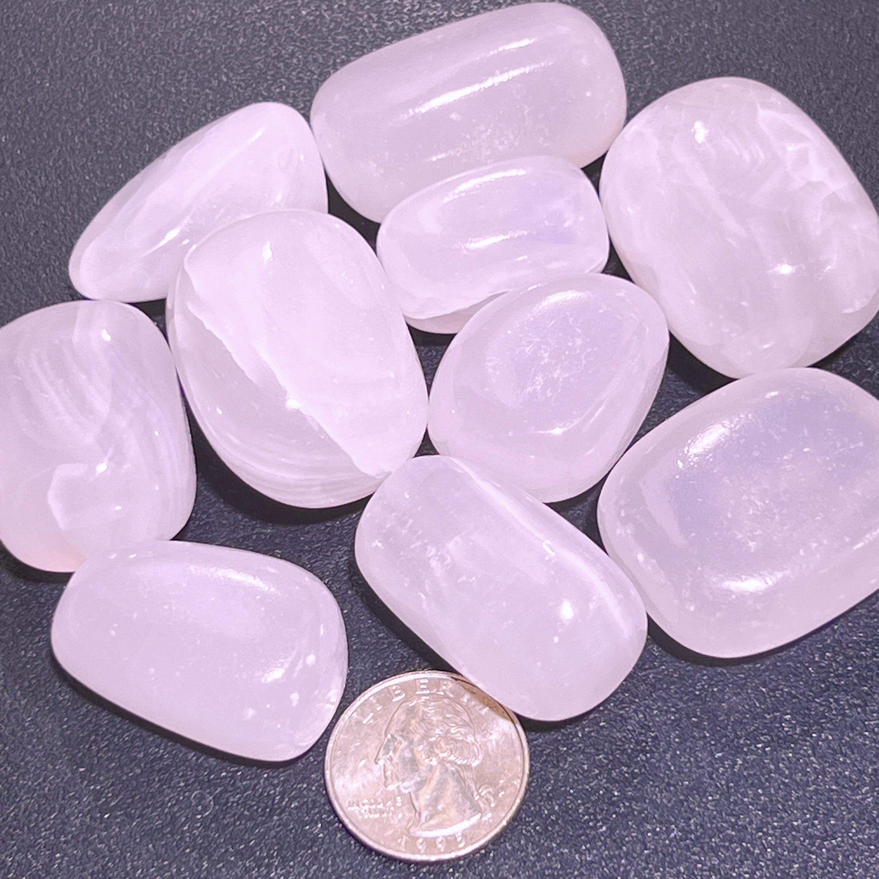 Pink Mangano Calcite Tumbled Stones (UV Reactive, Extra Quality)