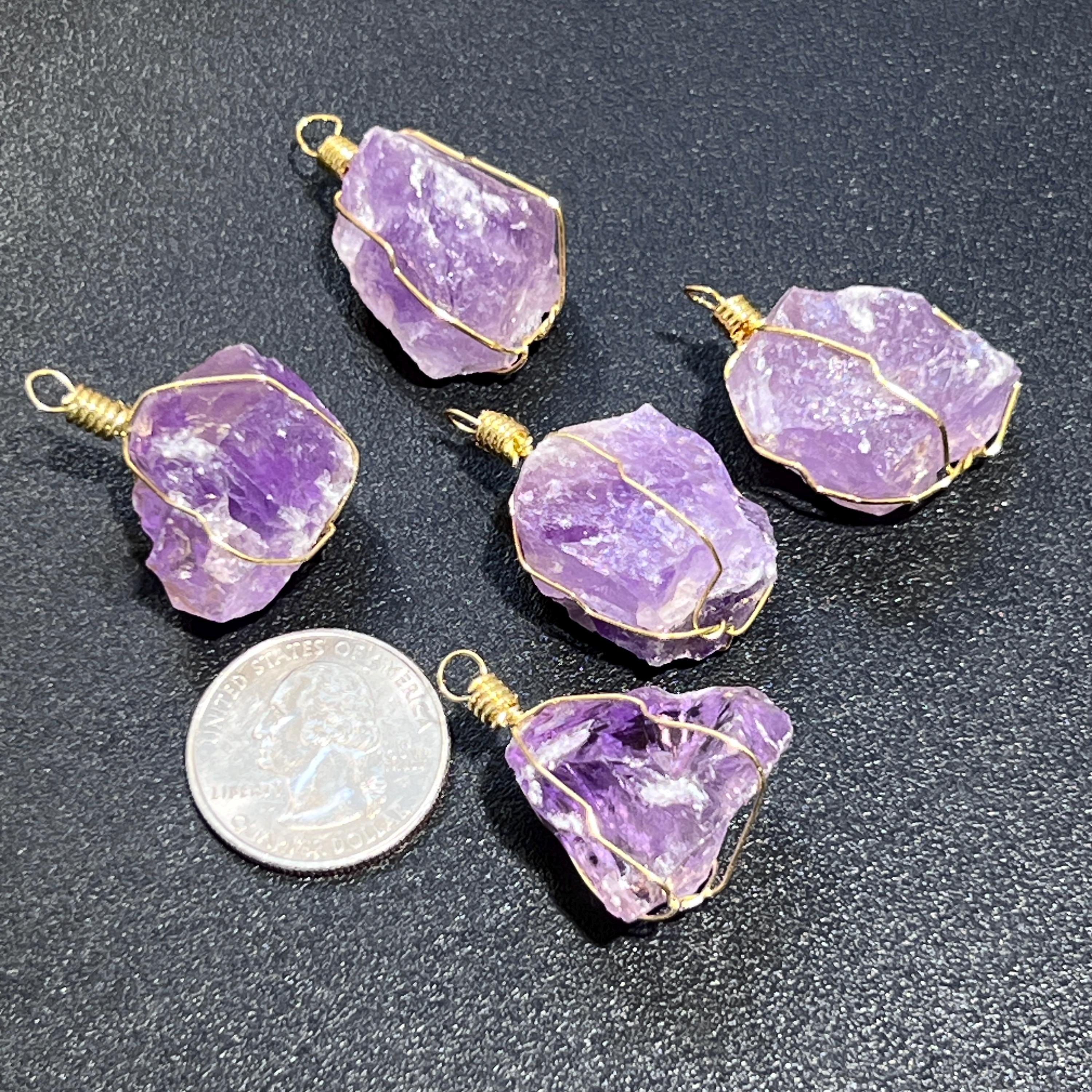 Amethyst Raw Crystal Pendant (Gold Plated Wire Wrapped)