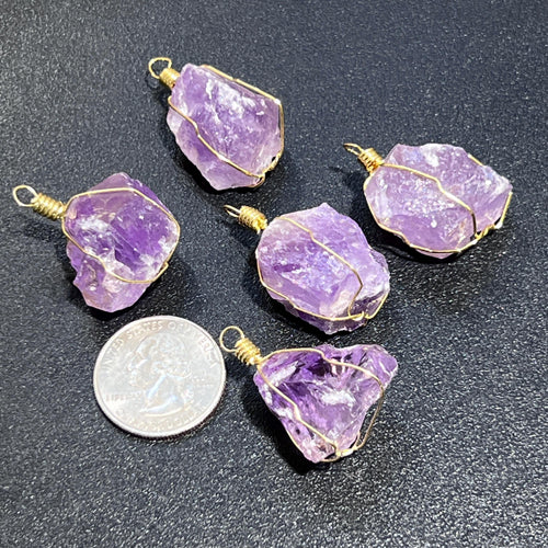 Amethyst Raw Crystal Pendant (Gold Plated Wire Wrapped)