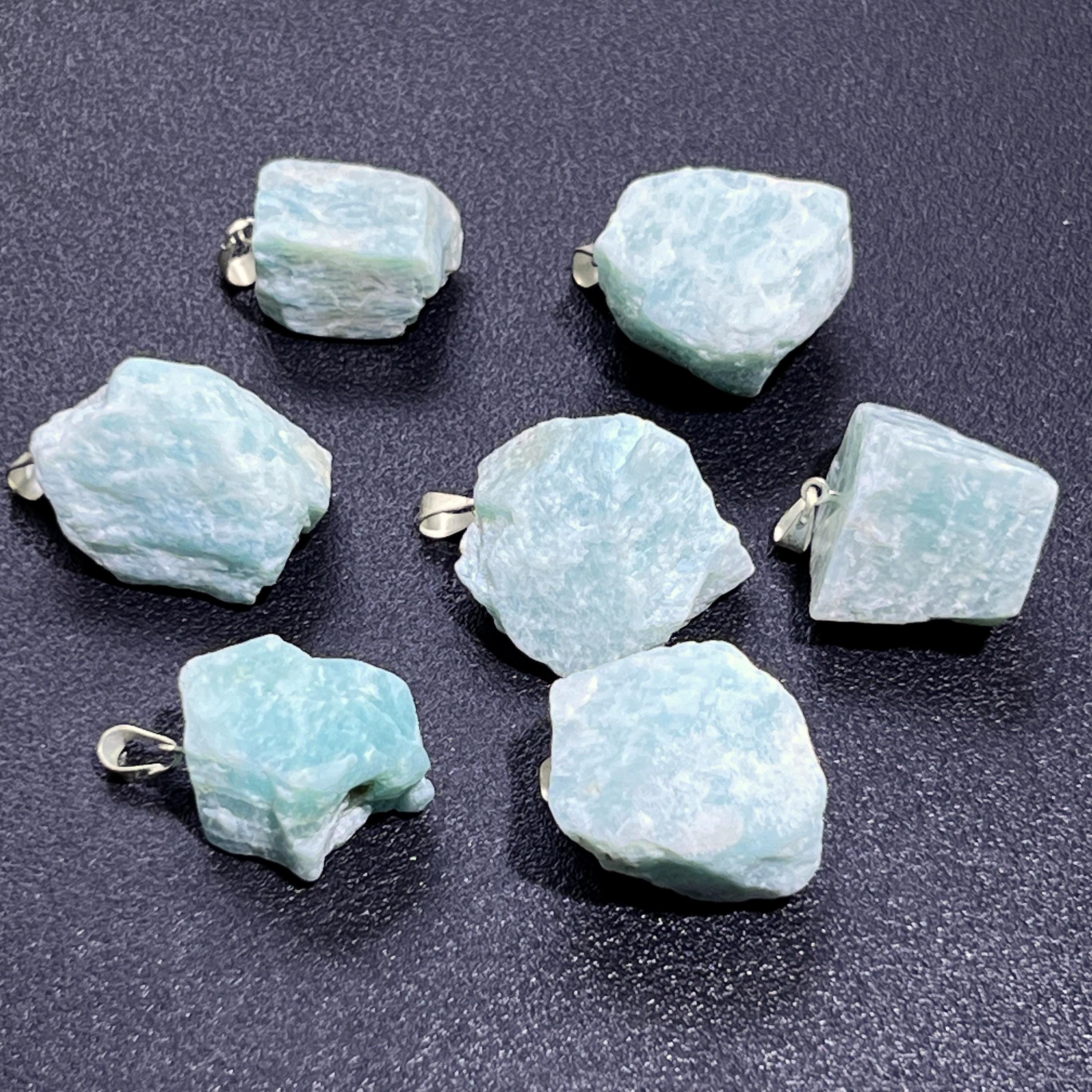 Amazonite Raw Crystal Pendant (Silver Plated Bail)
