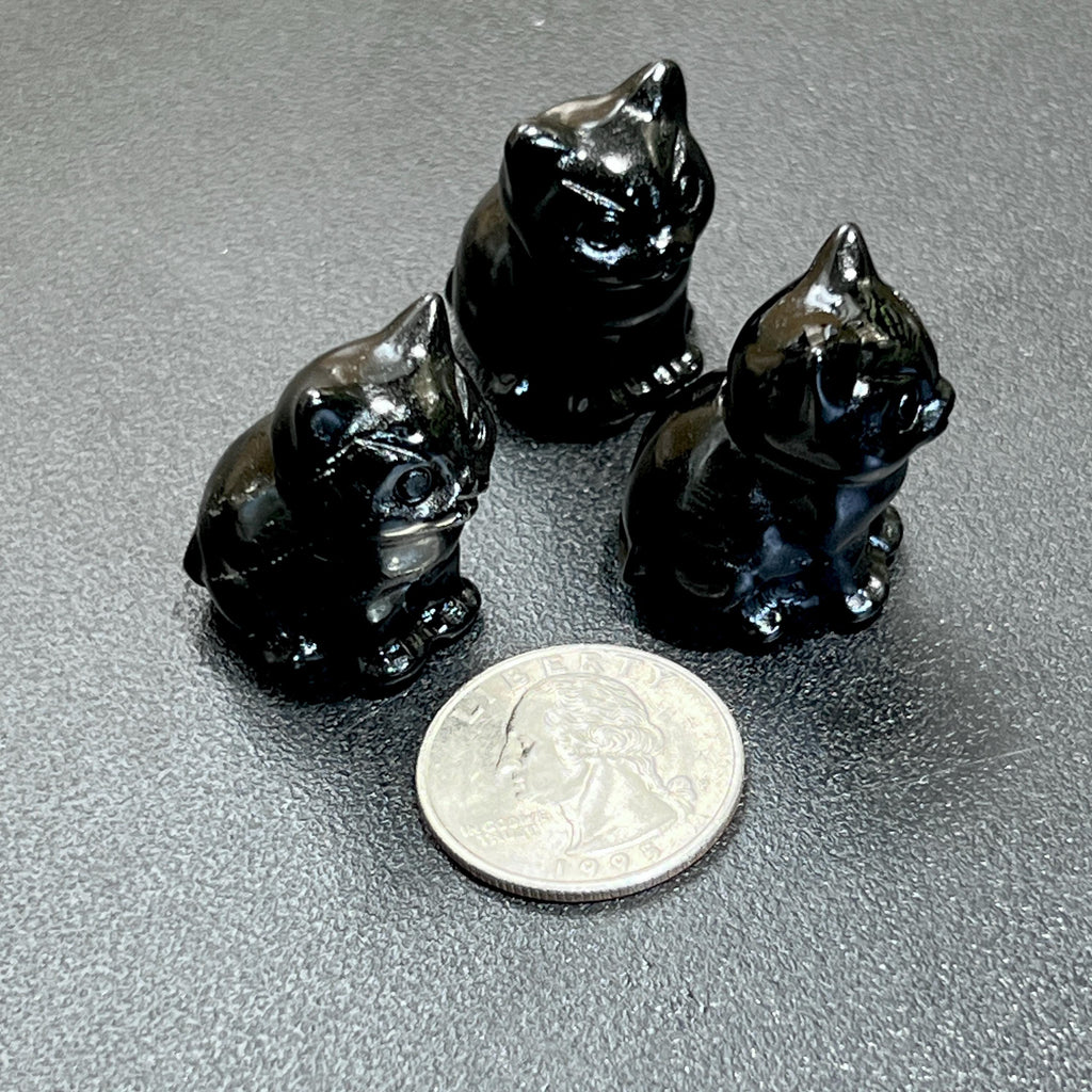 Small Black Obsidian Cat Kitten Carving