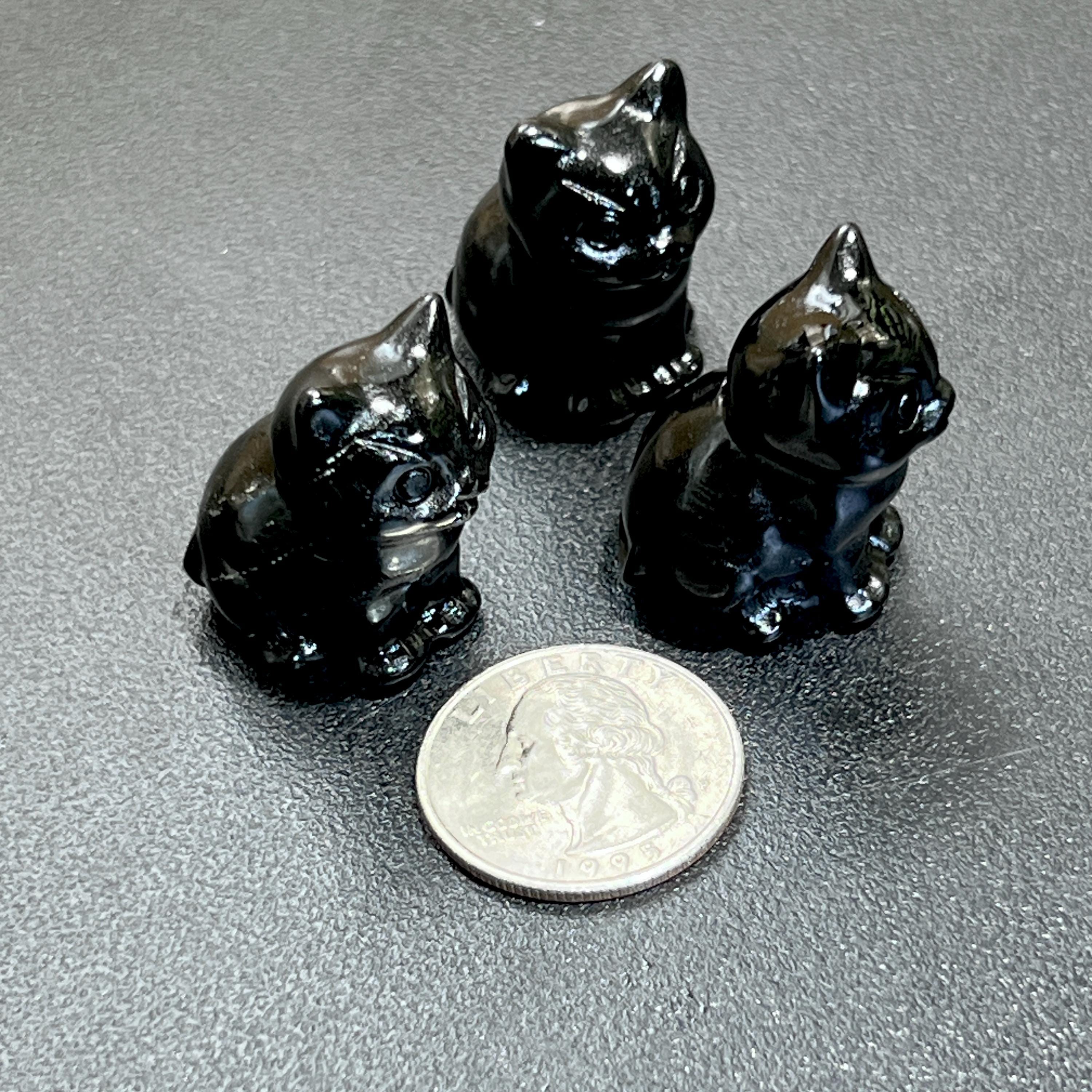 Small Black Obsidian Cat Kitten Carving
