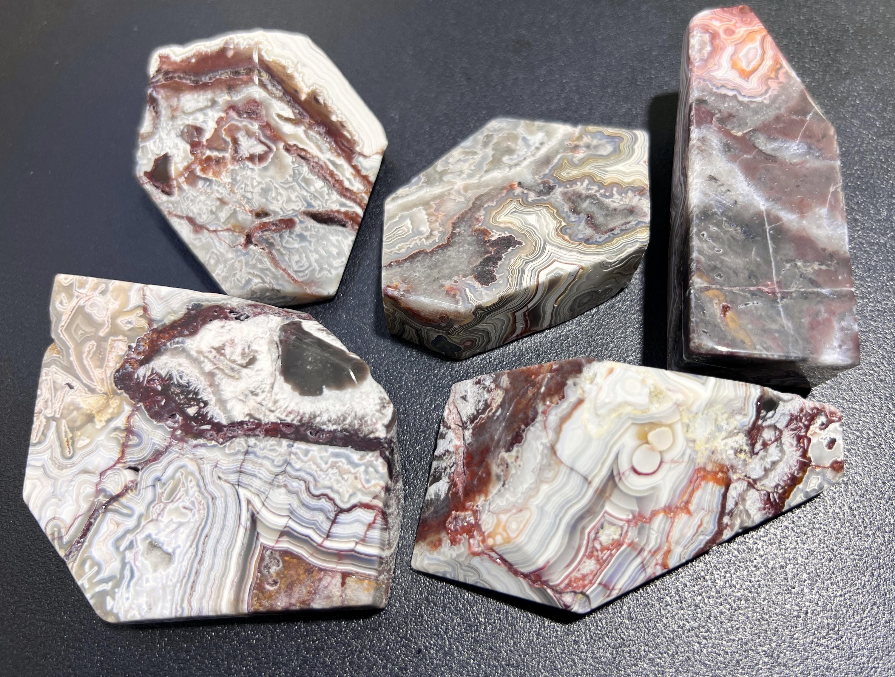 Crazy Lace Banded Agate Faceted Polished Freeform Shapes Carving Palm Stones