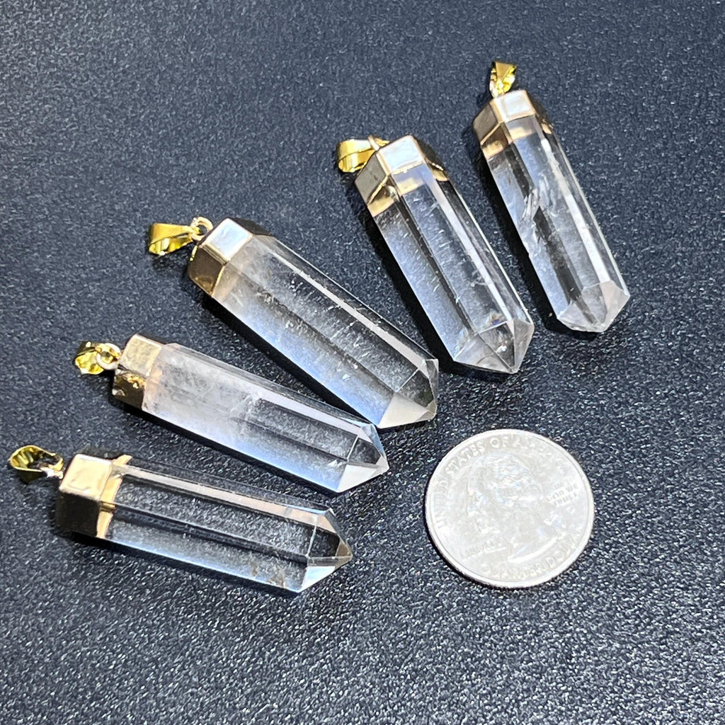 Clear Quartz Crystal Point Pendant (Gold Plated)