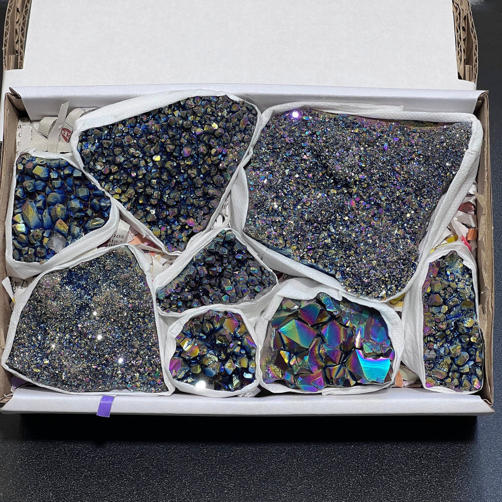 Titanium Aura Raw Amethyst Crystals Box Flat (Avg 1.5 LBs)