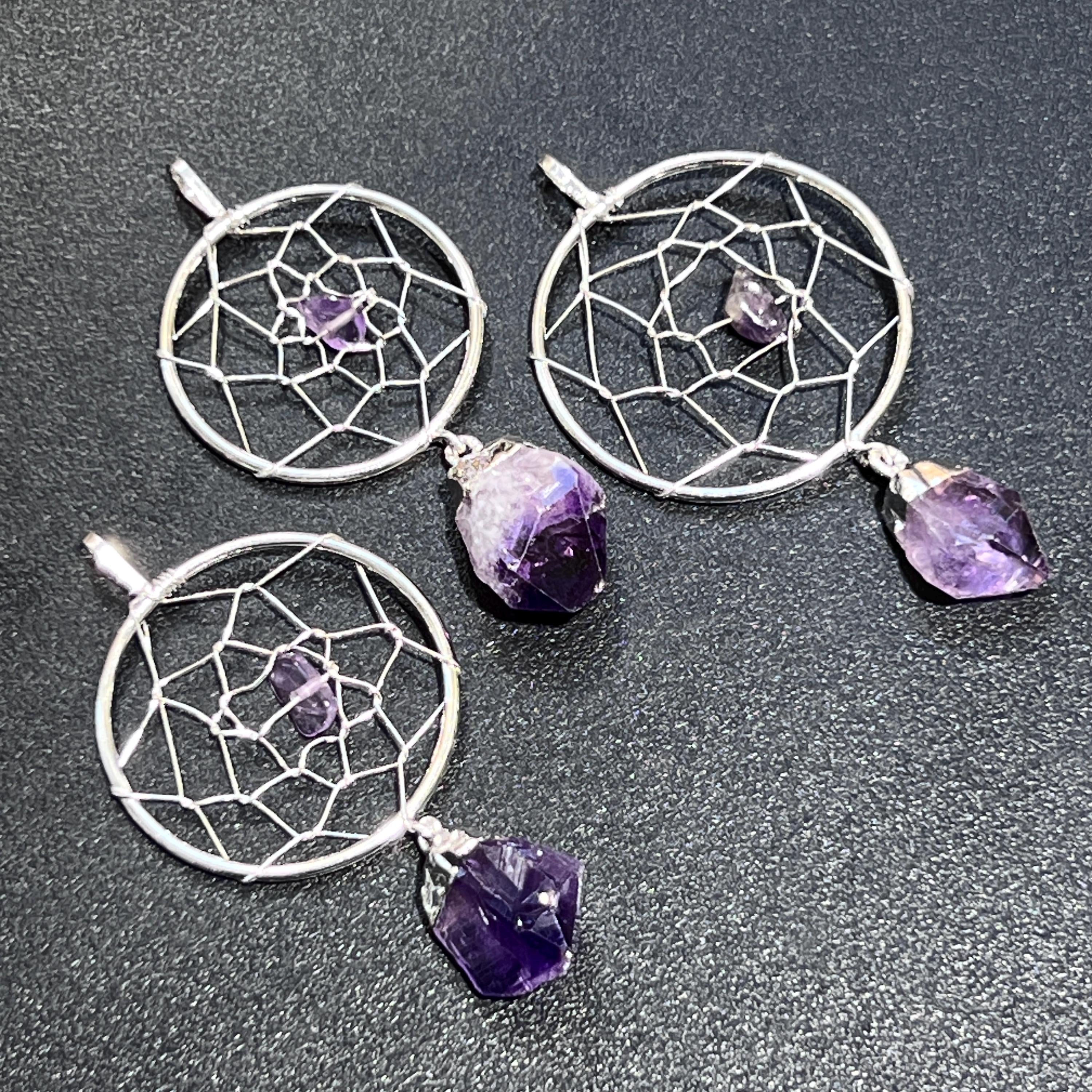 Amethyst Crystal Dreamcatcher Pendant (Silver Plated)
