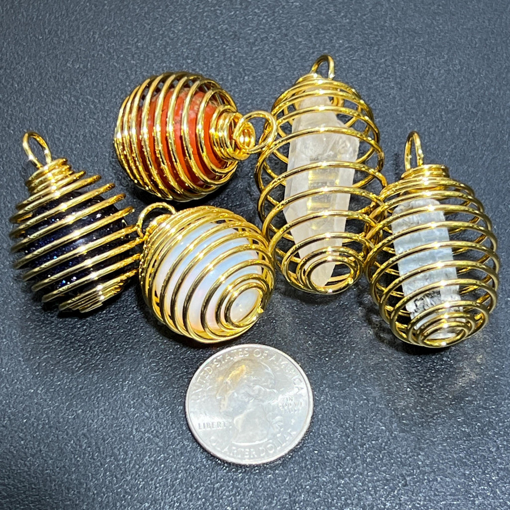 Spiral Cage Crystal Gem Holder Pendants