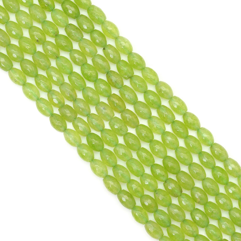 Olive Green Jade Rice Shape Faceted Beads, Sku#U1734