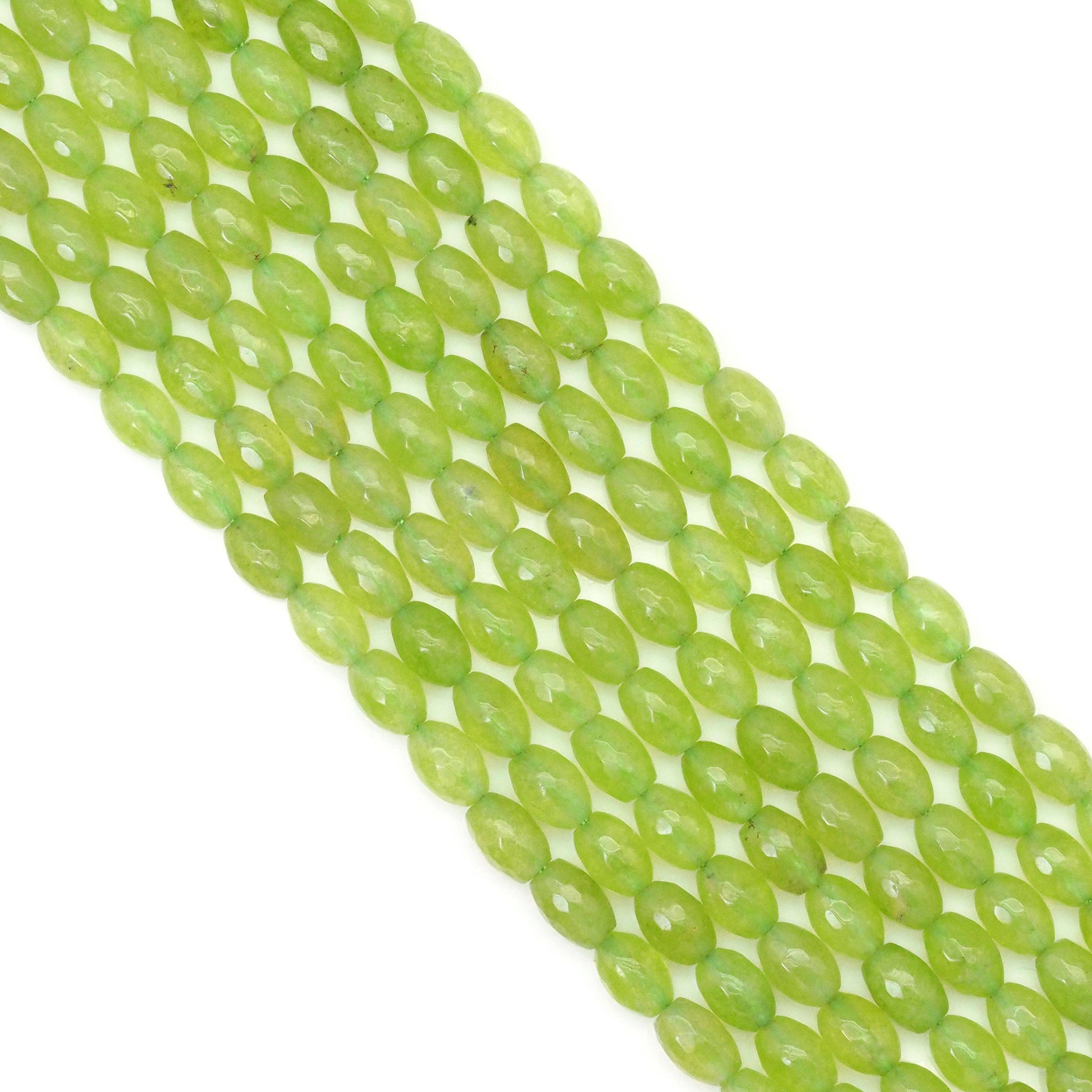 Olive Green Jade Rice Shape Faceted Beads, Sku#U1734