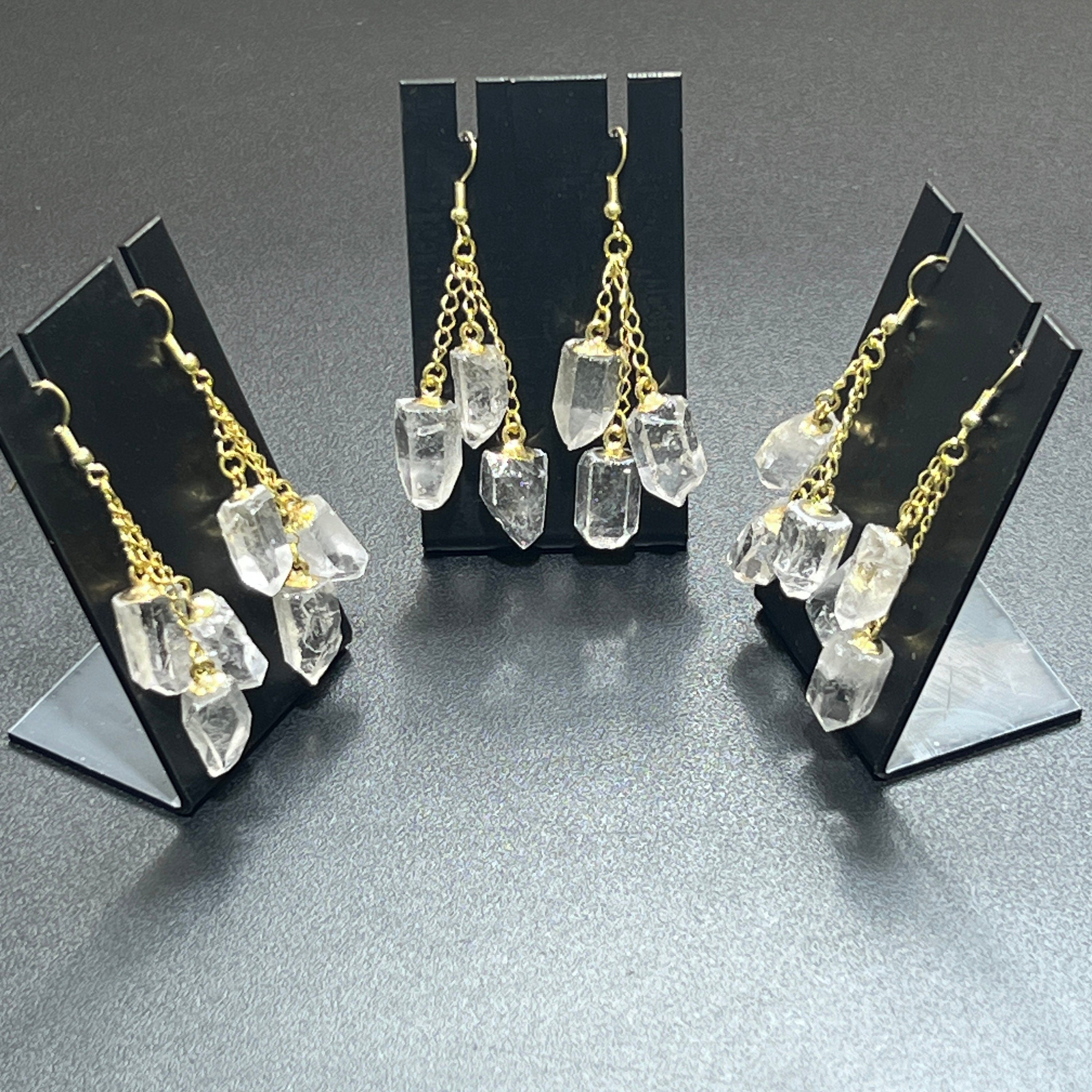 Quartz Crystal Earrings Pair (Gold Stainless Hooks)