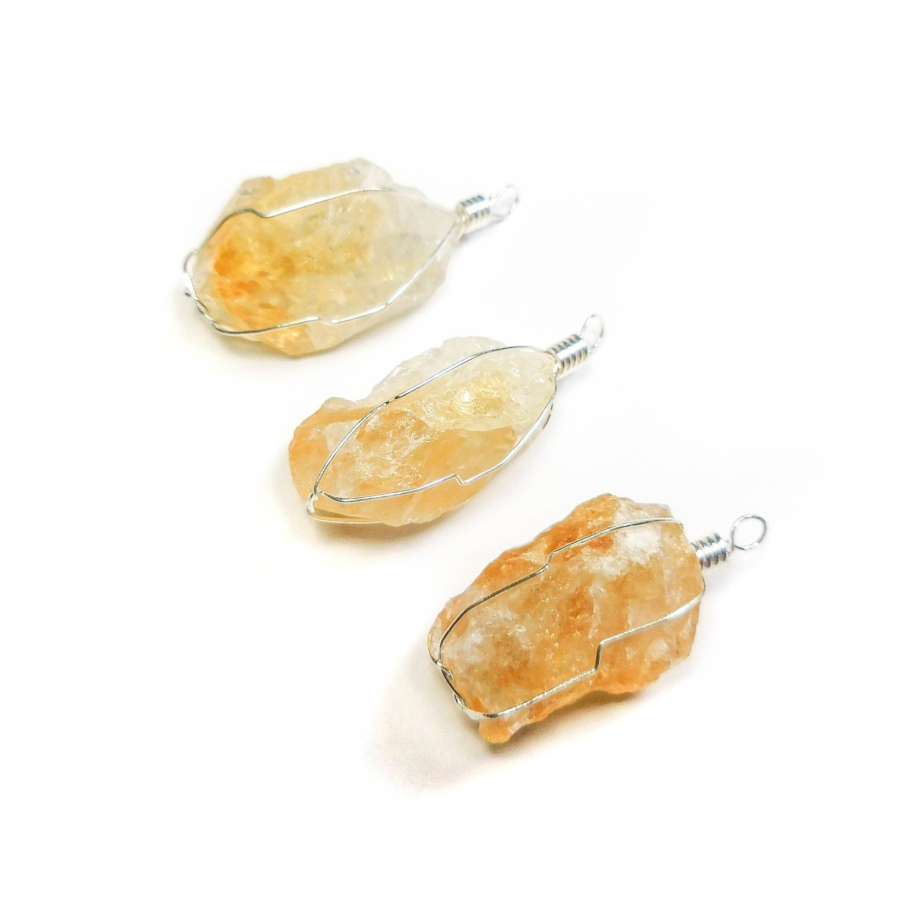 Citrine Raw Crystal Pendant (Silver Plated Wire Wrapped)