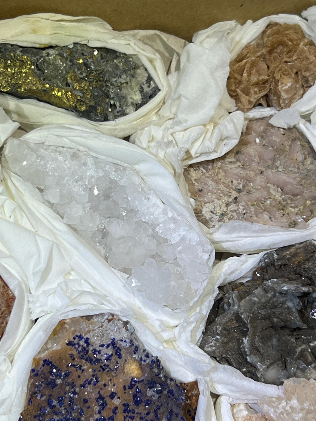Morocco Mixed Minerals Druzy Crystal Collection Large Boxed Flat