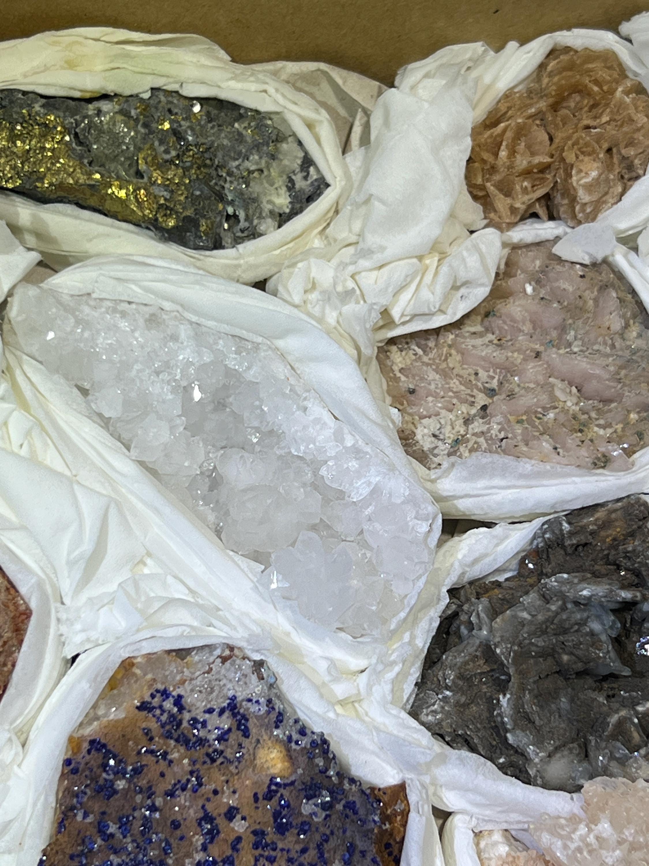 Morocco Mixed Minerals Druzy Crystal Collection Large Boxed Flat