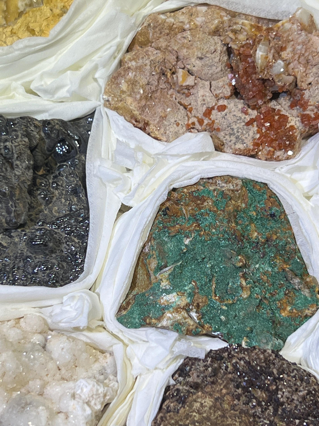 Morocco Mixed Minerals Druzy Crystal Collection Large Boxed Flat