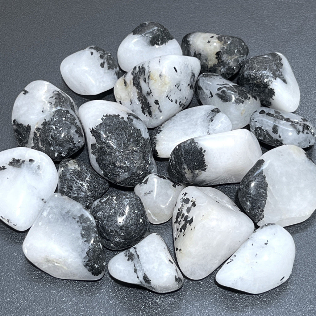 White Quartz With Tourmaline Tumbled Stones