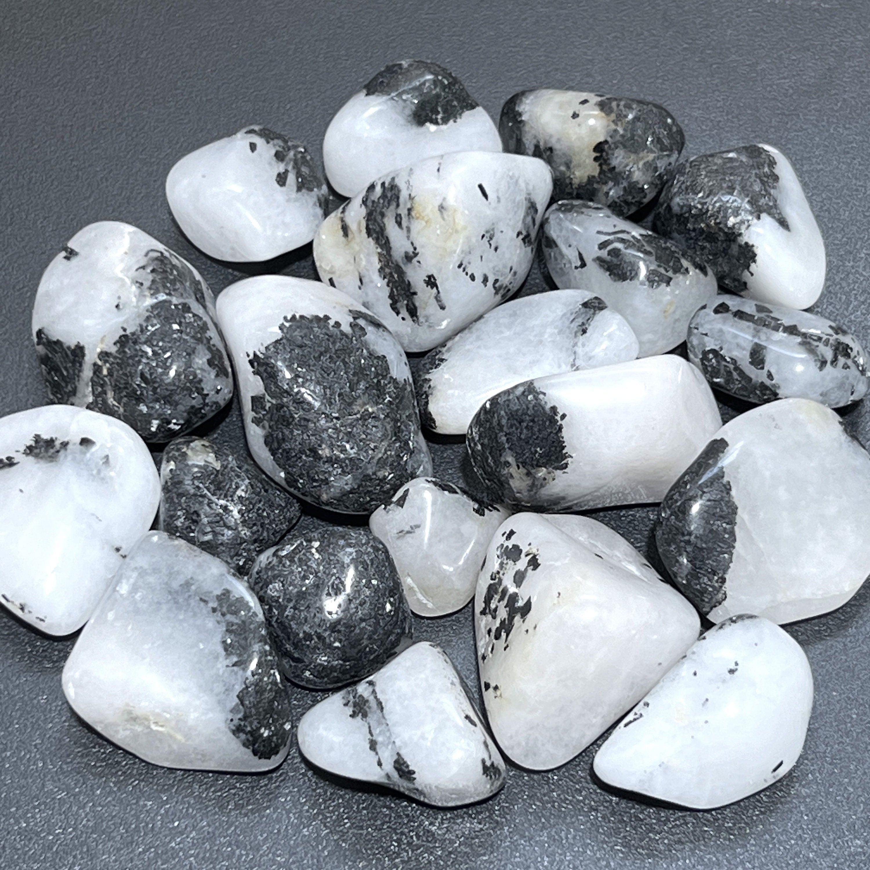 White Quartz With Tourmaline Tumbled Stones