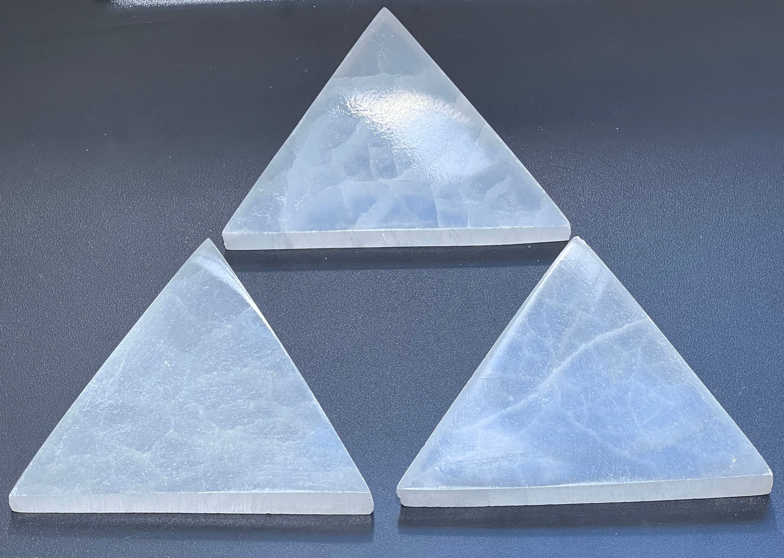 Polished Selenite Crystal Triangle Flat Plate (6 Inches)
