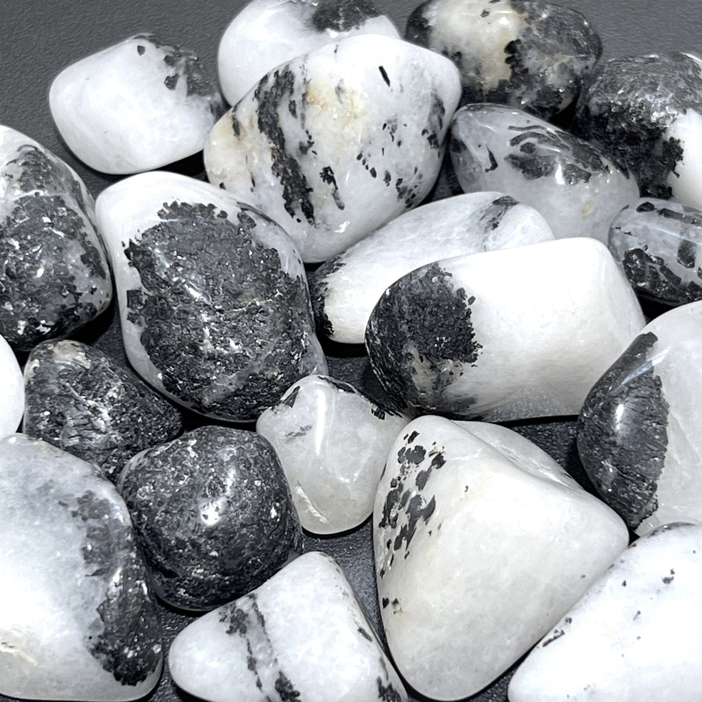 White Quartz With Tourmaline Tumbled Stones