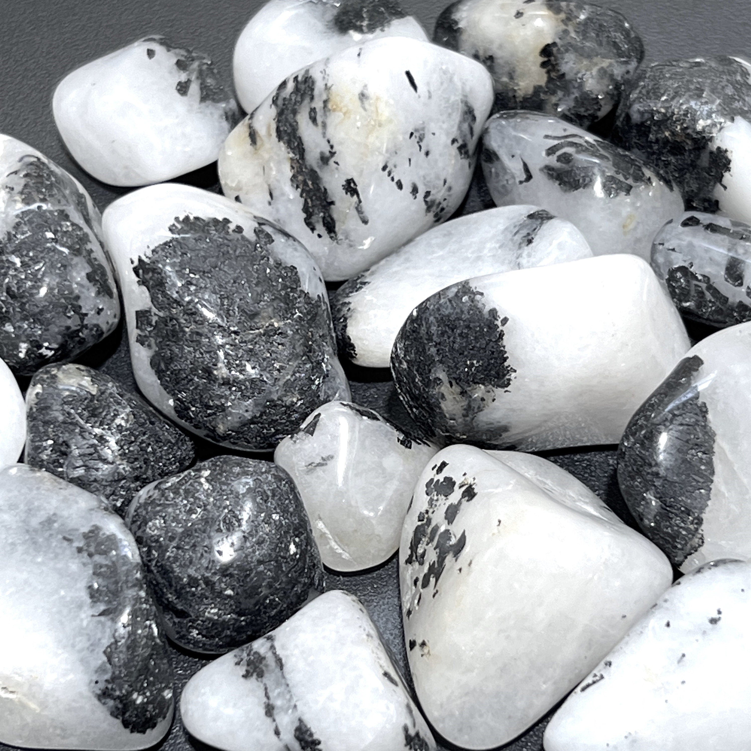 White Quartz With Tourmaline Tumbled Stones
