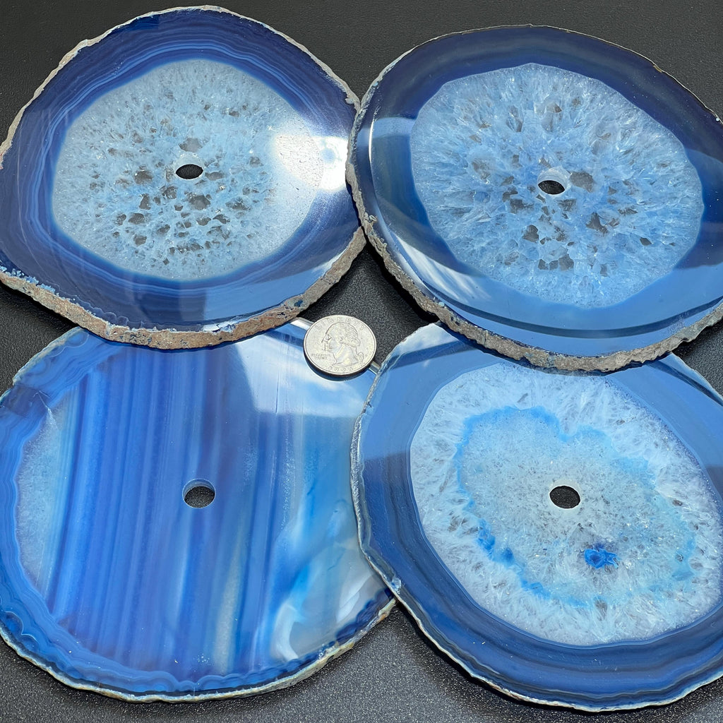 Blue Agate Slice Clock Faces (4.5 to 5.5 Inches 1 CM Drilled Hole)