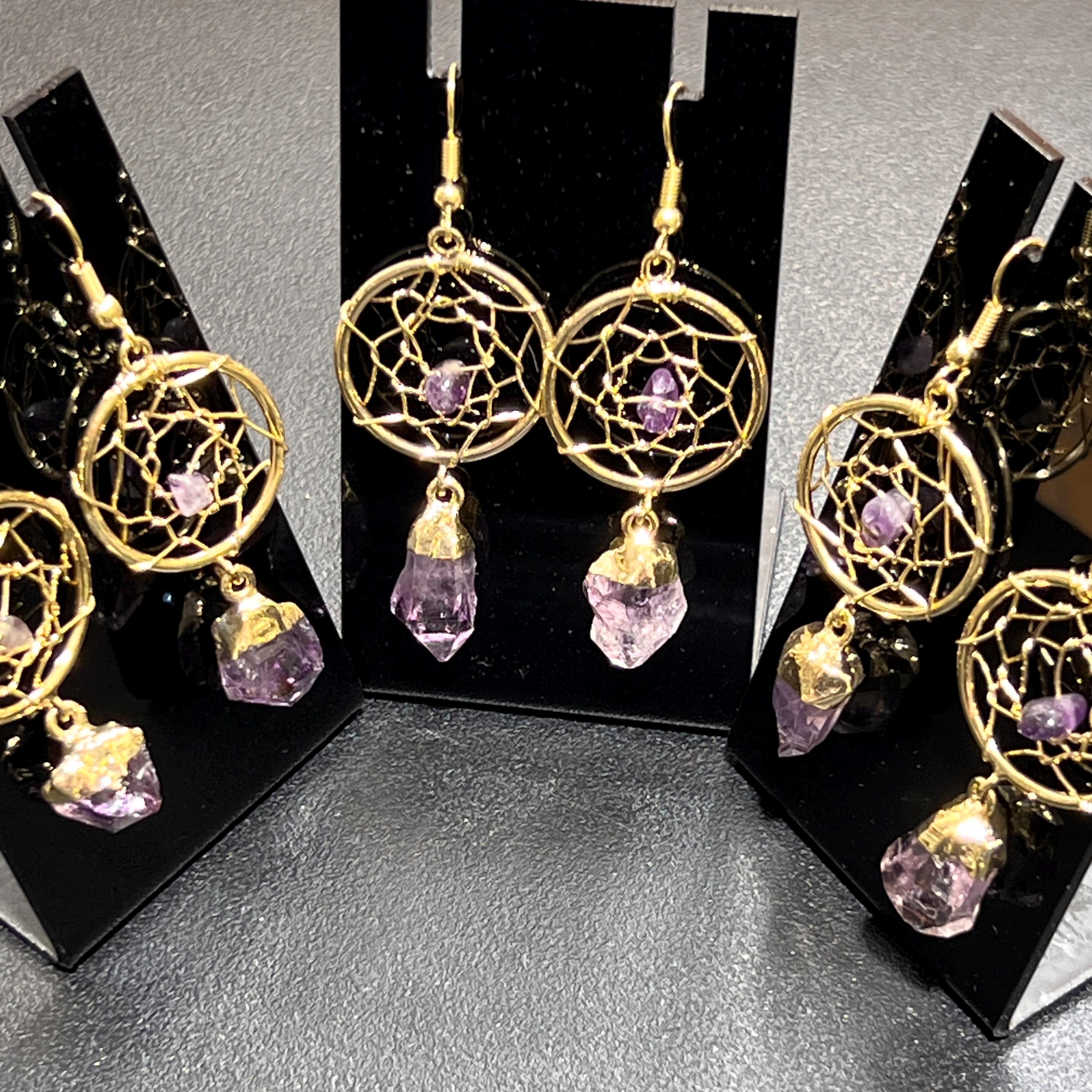 Amethyst Crystal DreamCatcher Earrings Pair