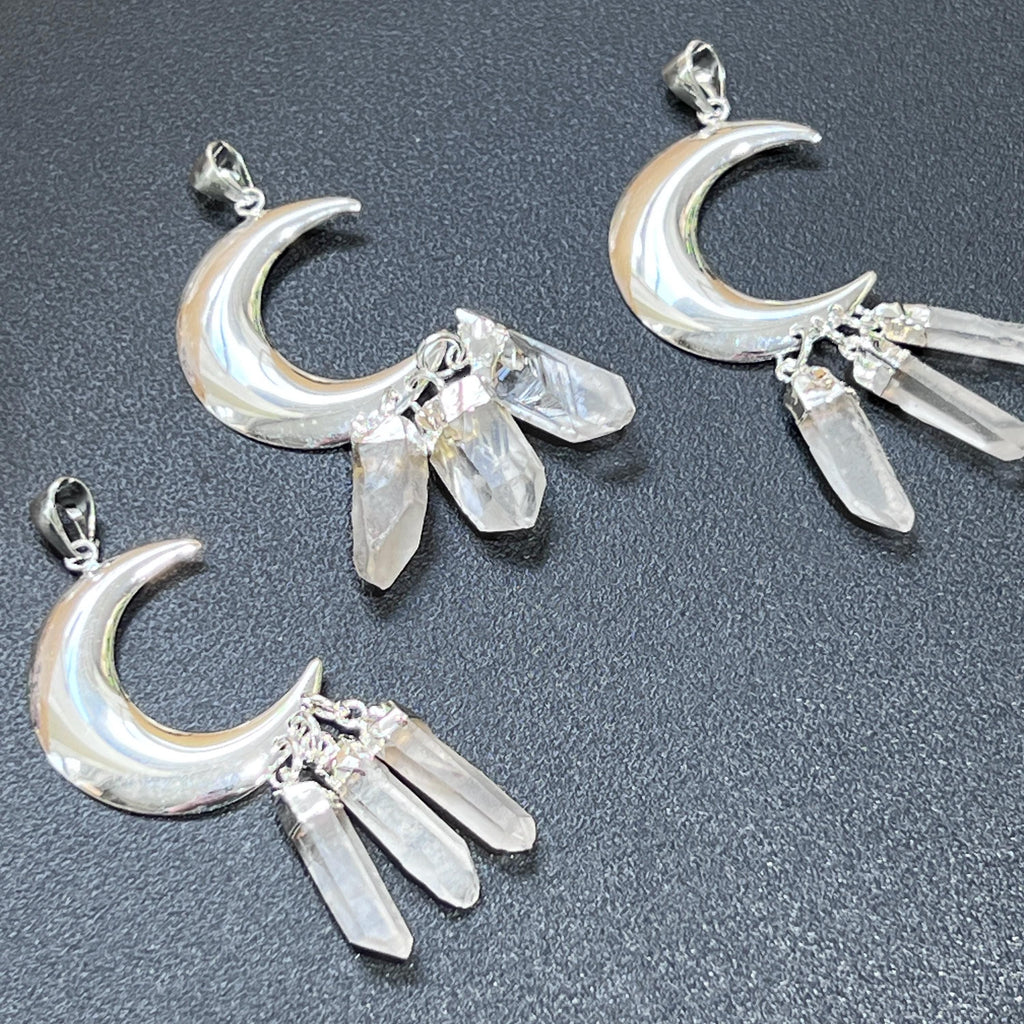Quartz Crystal Crescent Moon Pendant